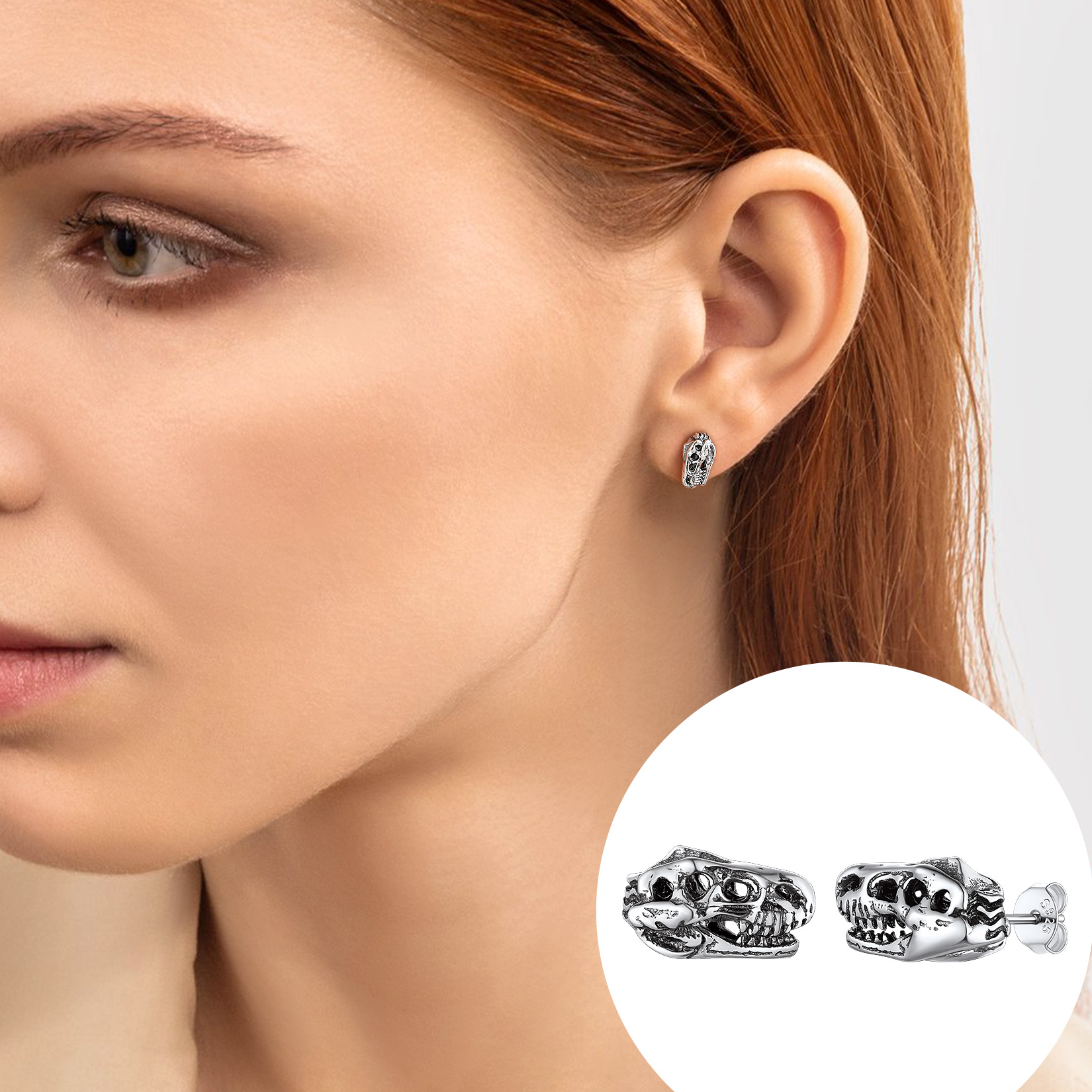 Dinosaur Head Skull Stud Earrings for Women-03