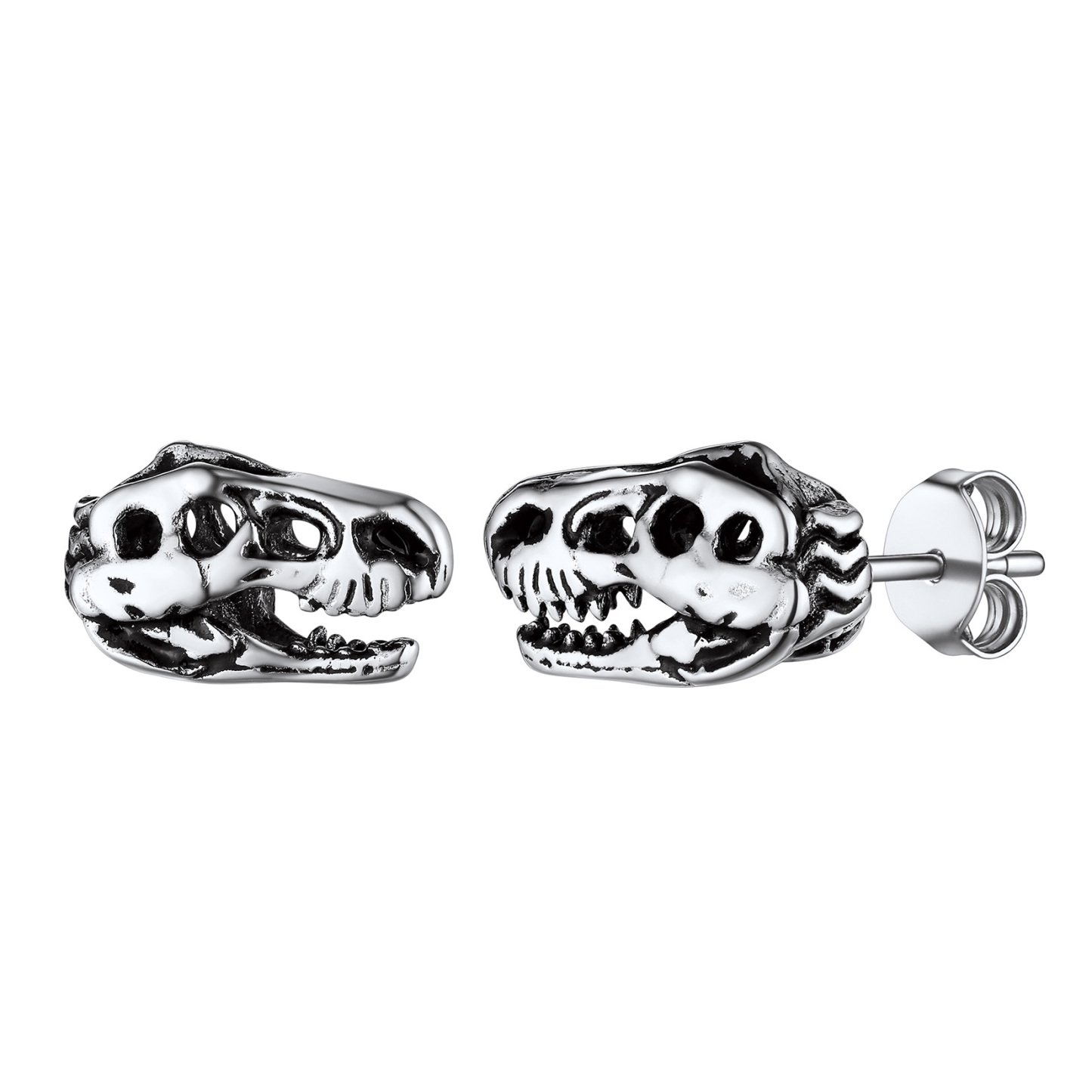 Dinosaur Head Skull Stud Earrings in Stainless Steel