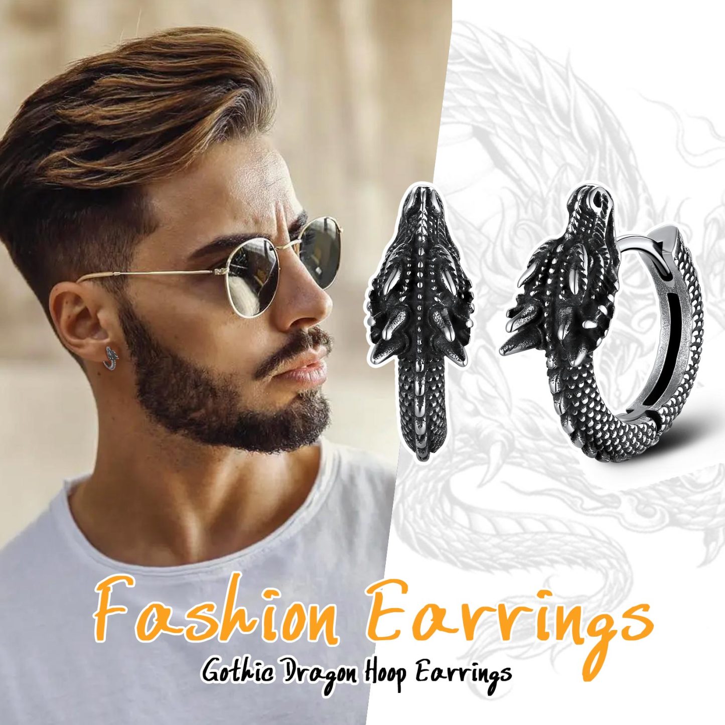 Dragon Huggie Hoop Earrings, Punk Jewelry