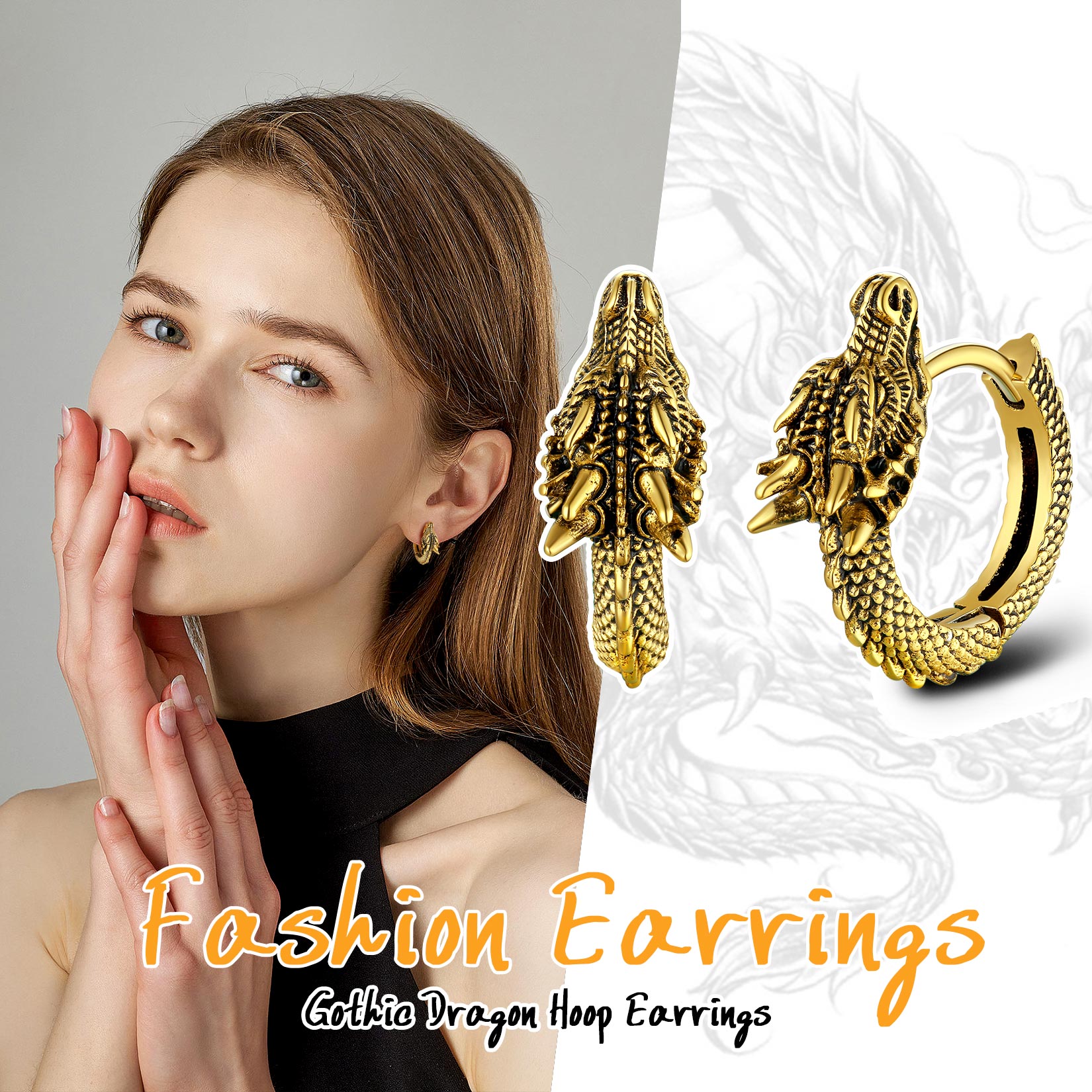 Dragon Huggie Hoop Earrings, Punk Jewelry