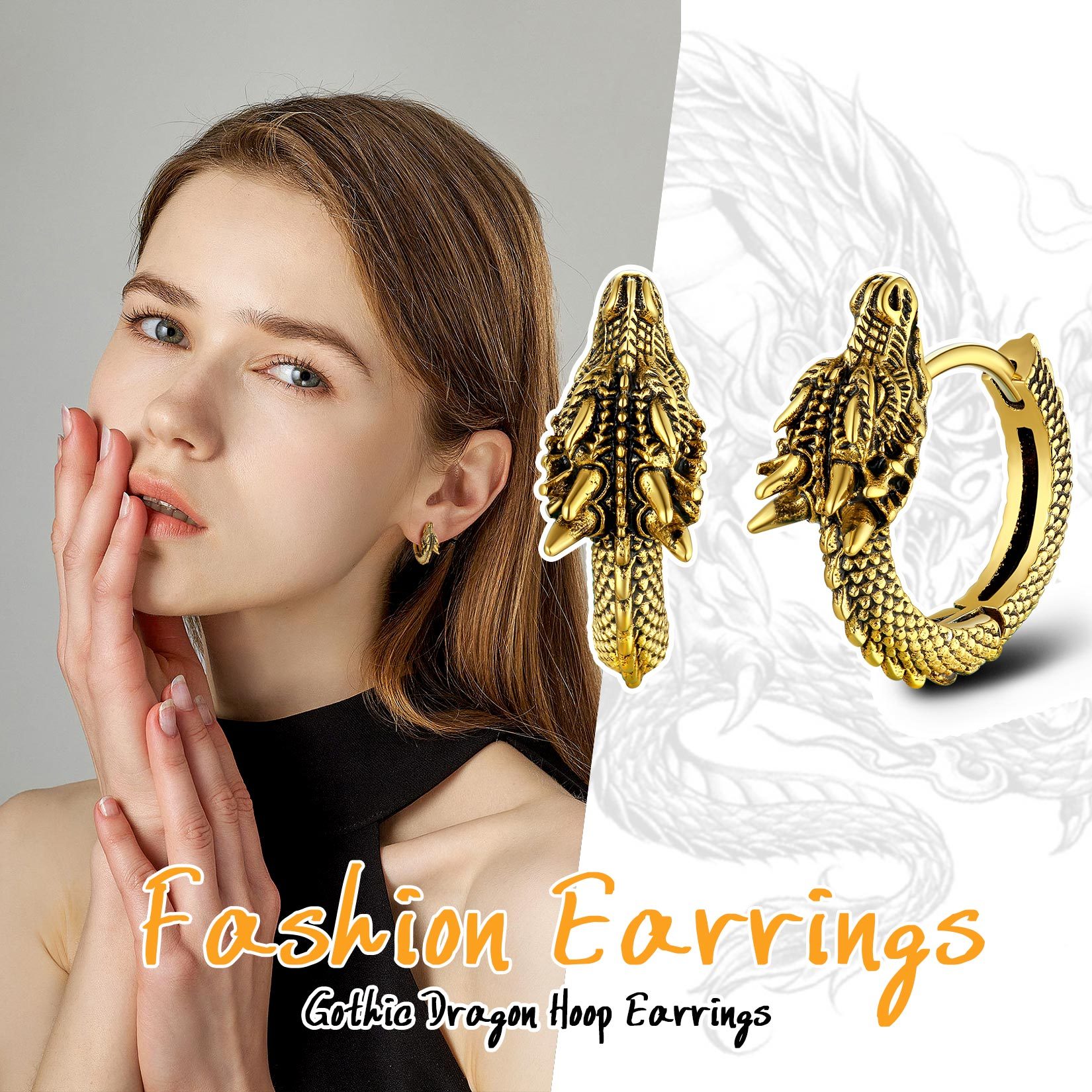 Dragon Huggie Hoop Earrings, Punk Jewelry