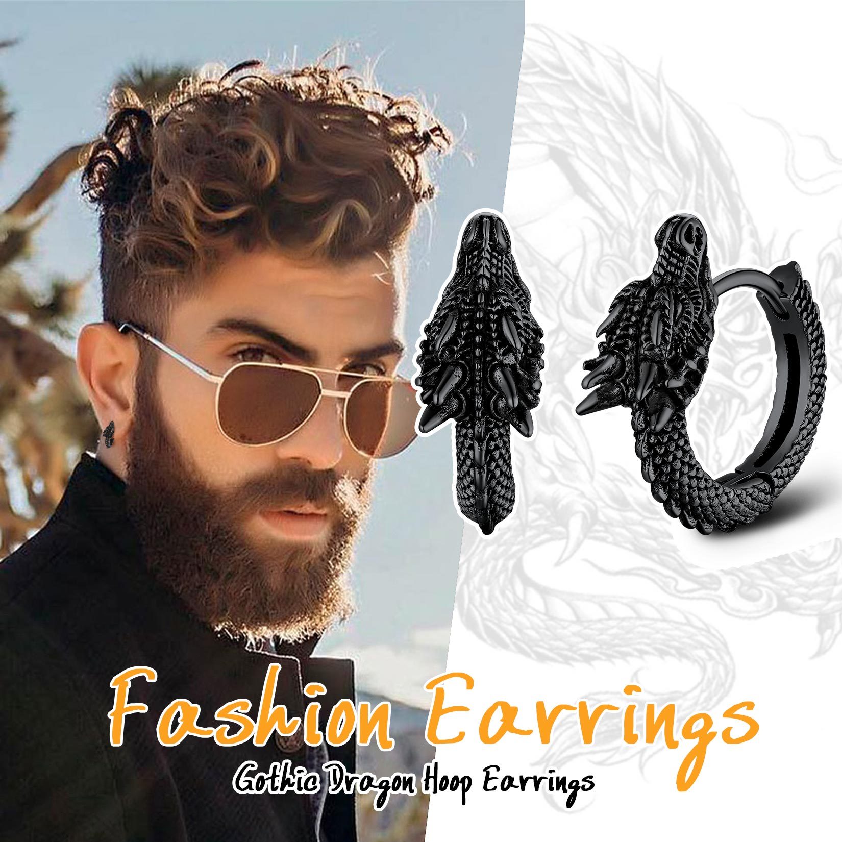 Dragon Huggie Hoop Earrings, Punk Jewelry