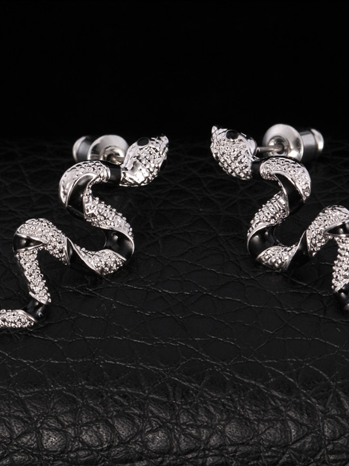 Snake Stud Earrings with Rhinestone in Platinum Plated