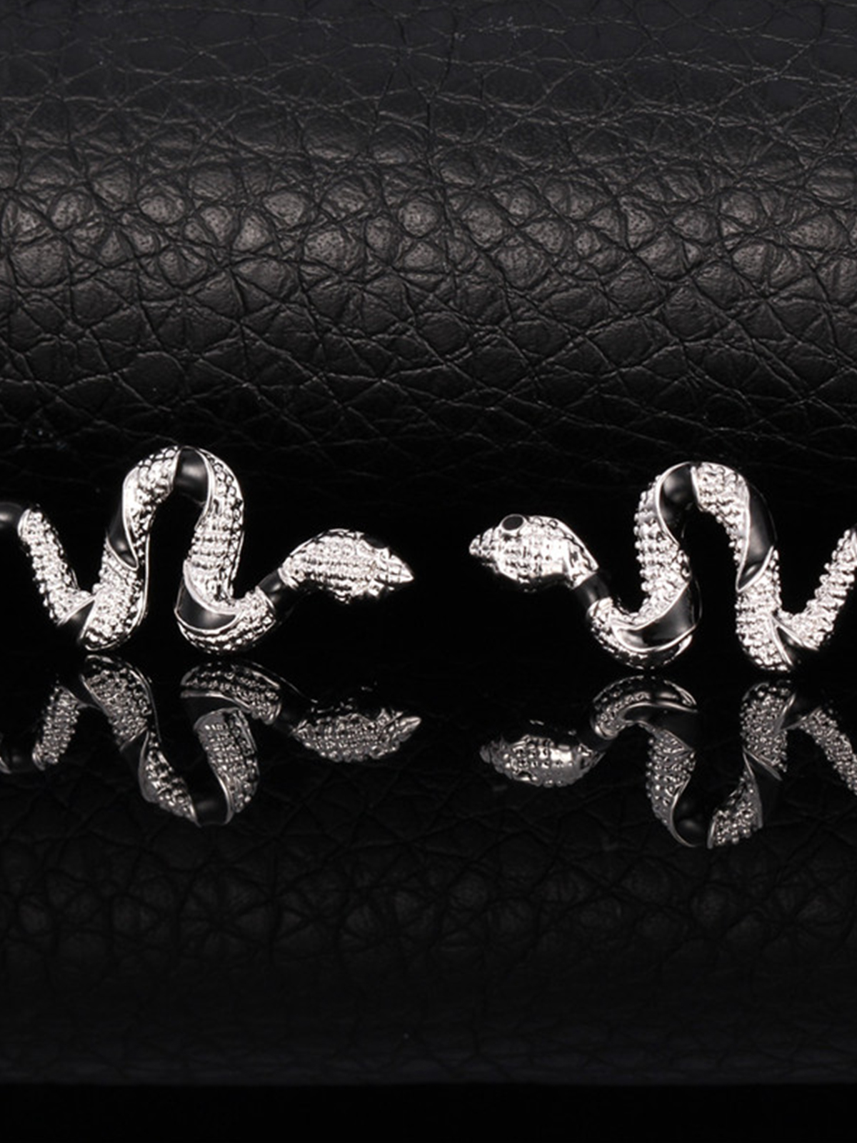 Snake Stud Earrings with Rhinestone in Platinum Plated
