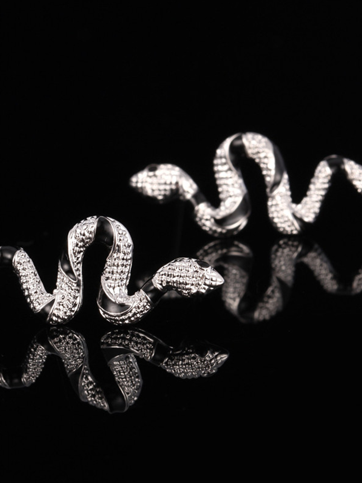 Snake Stud Earrings with Rhinestone in Platinum Plated