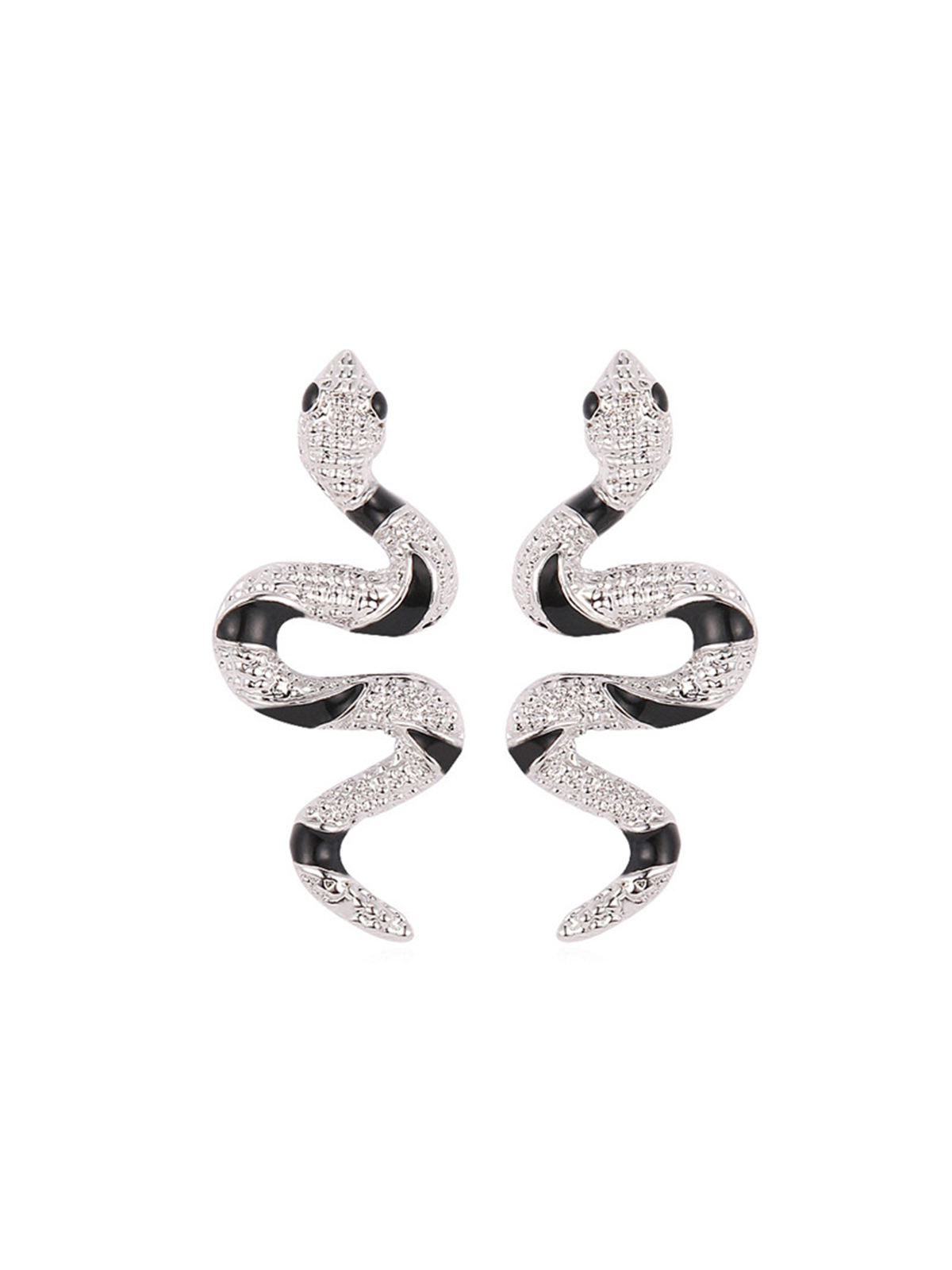 Snake Stud Earrings with Rhinestone in Platinum Plated