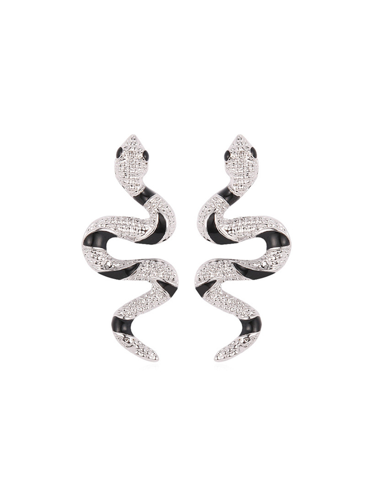 Snake Stud Earrings with Rhinestone in Platinum Plated
