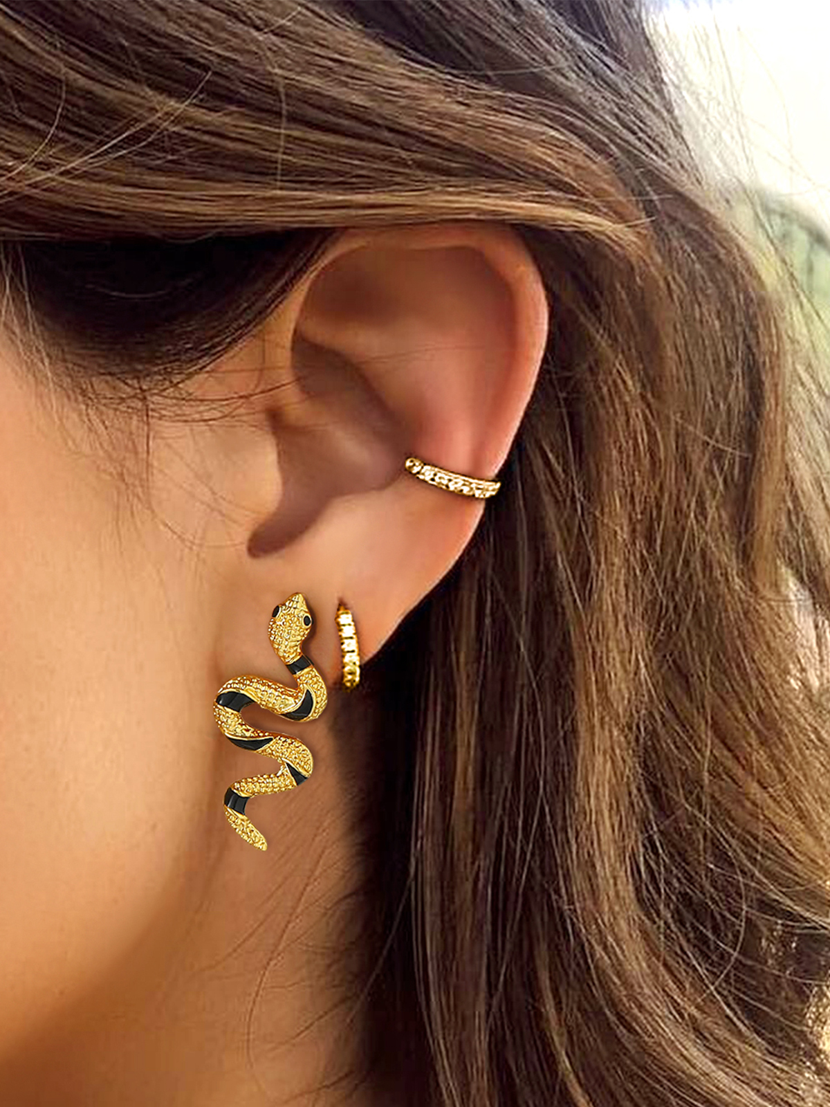 Snake Stud Earrings with Rhinestone in 18K Gold Plated