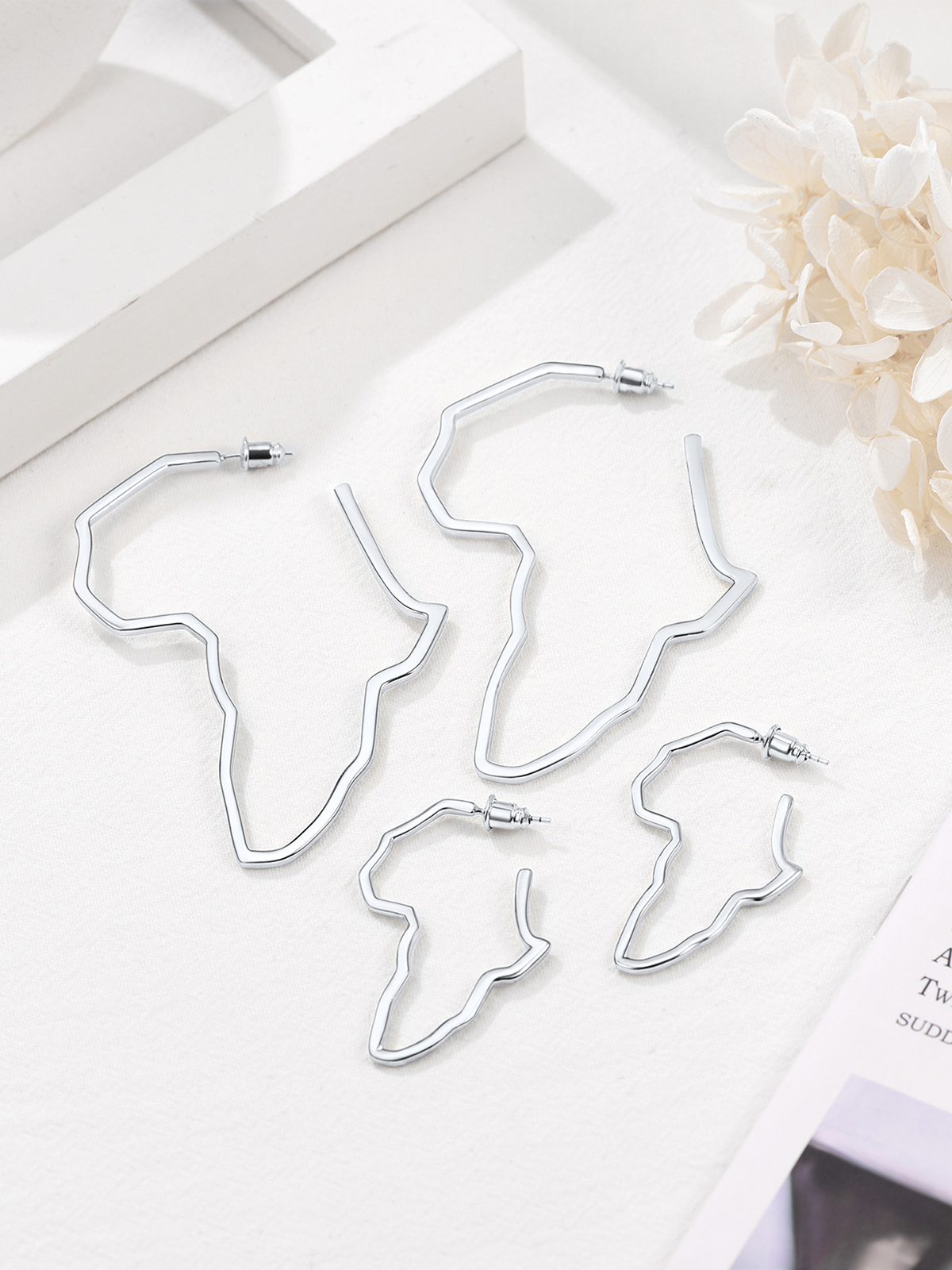 75mm African Outline Earrings Dangle Earrings in Silver