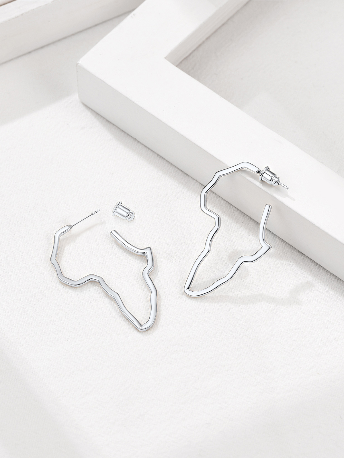 75mm African Outline Earrings Dangle Earrings in Silver