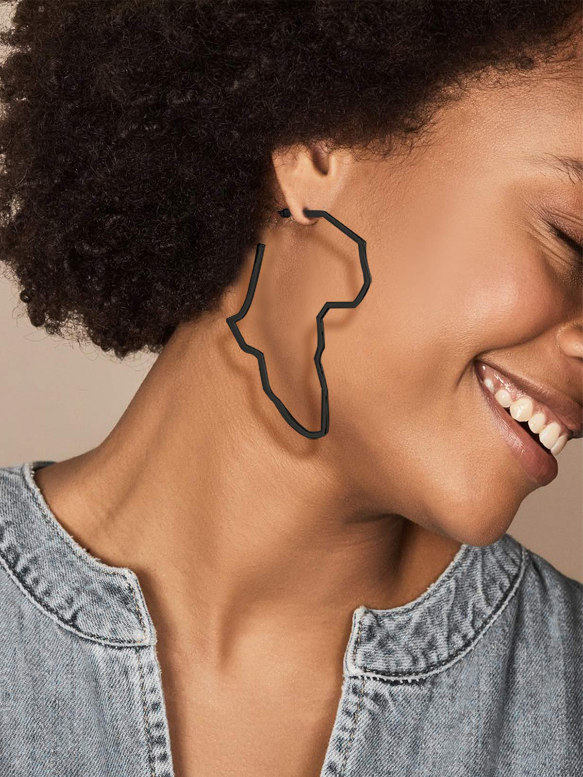 75mm African Outline Earrings Dangle Earrings in Black