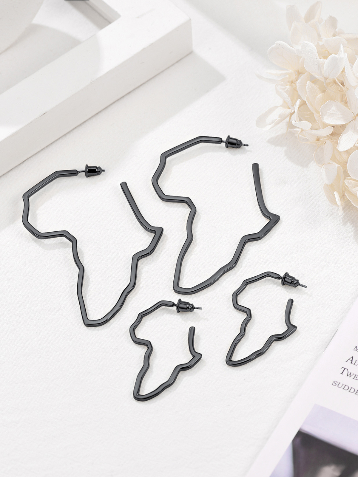 75mm African Outline Earrings Dangle Earrings in Black