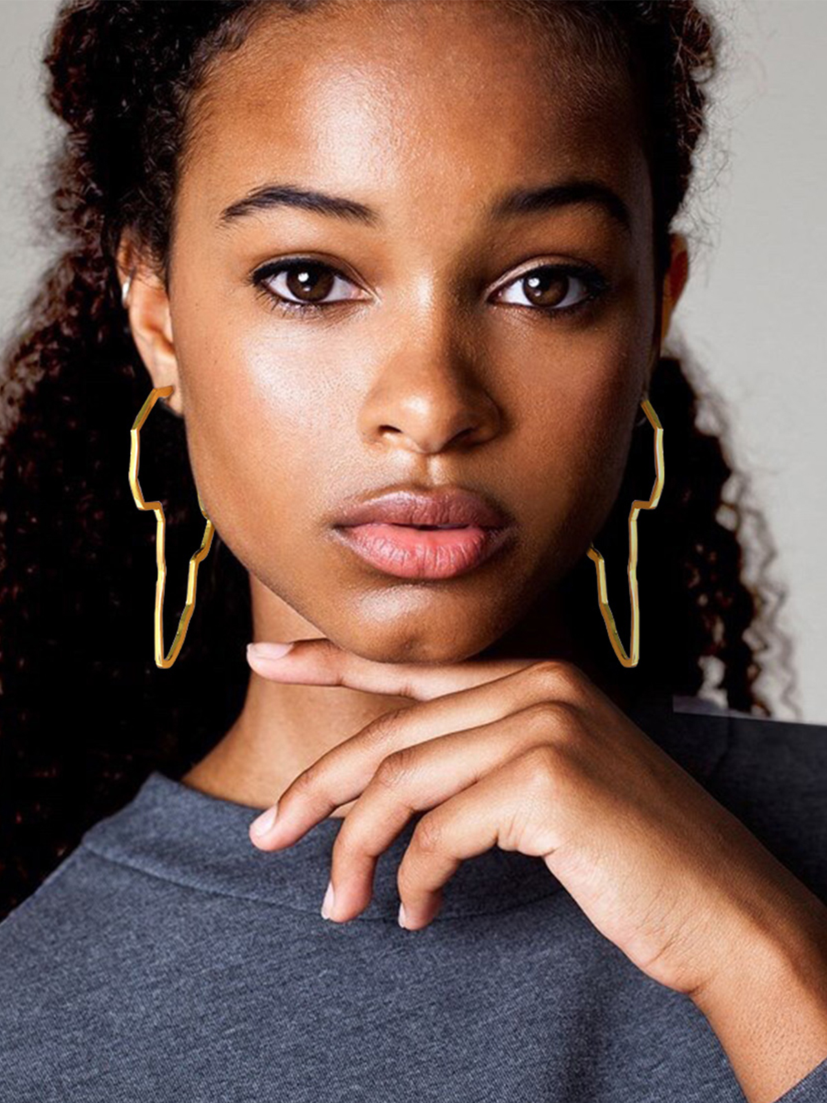 75mm African Outline Earrings Dangle Earrings in 14K Gold