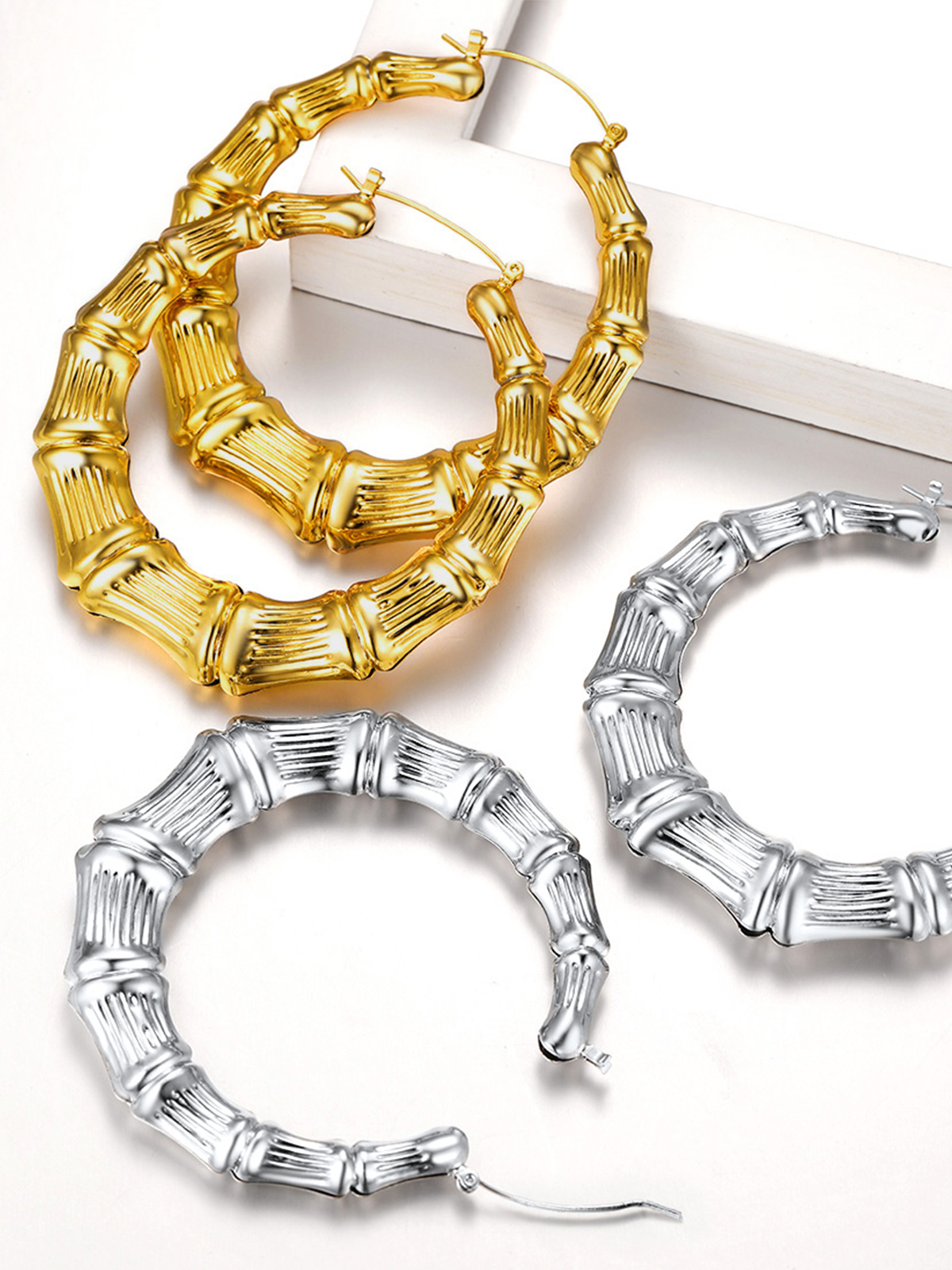 70mm Large Hoop Bamboo Earrings in Stainless