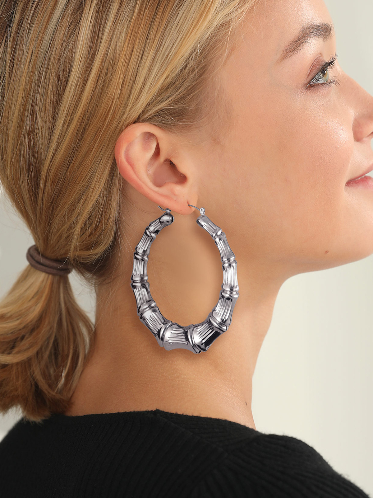 70mm Large Hoop Bamboo Earrings in Stainless