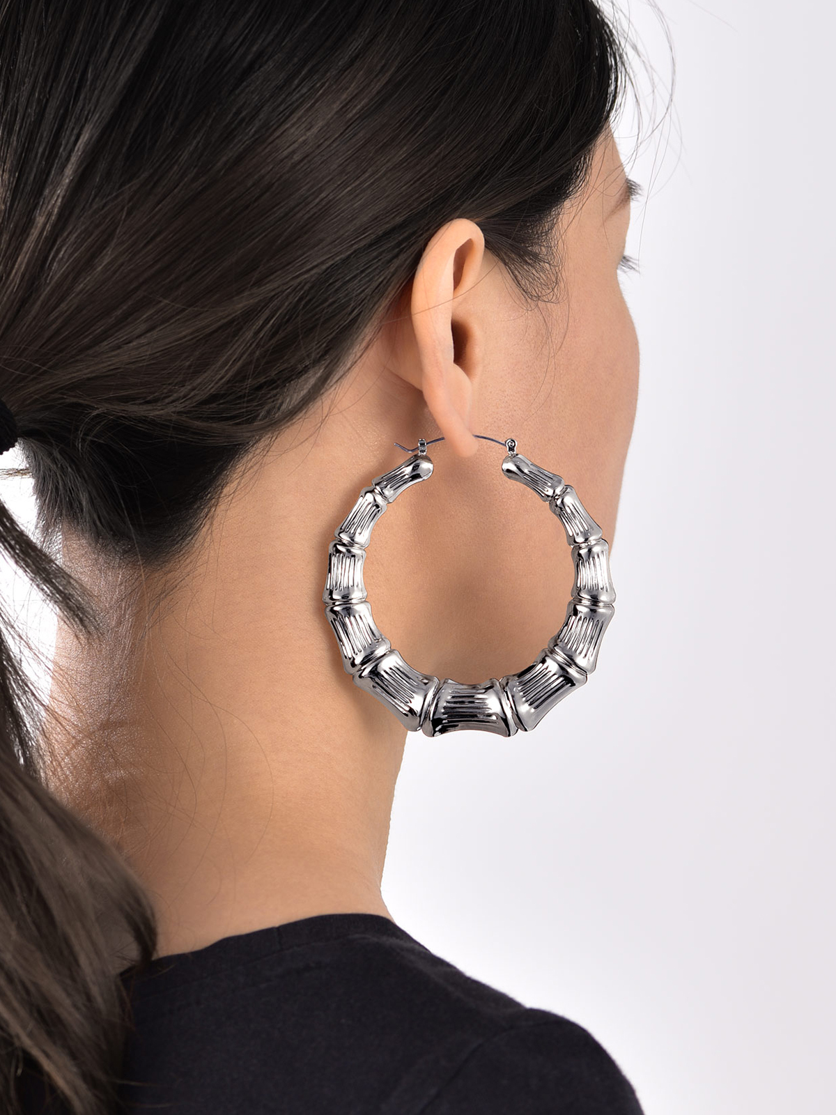 70mm Large Hoop Bamboo Earrings in Stainless
