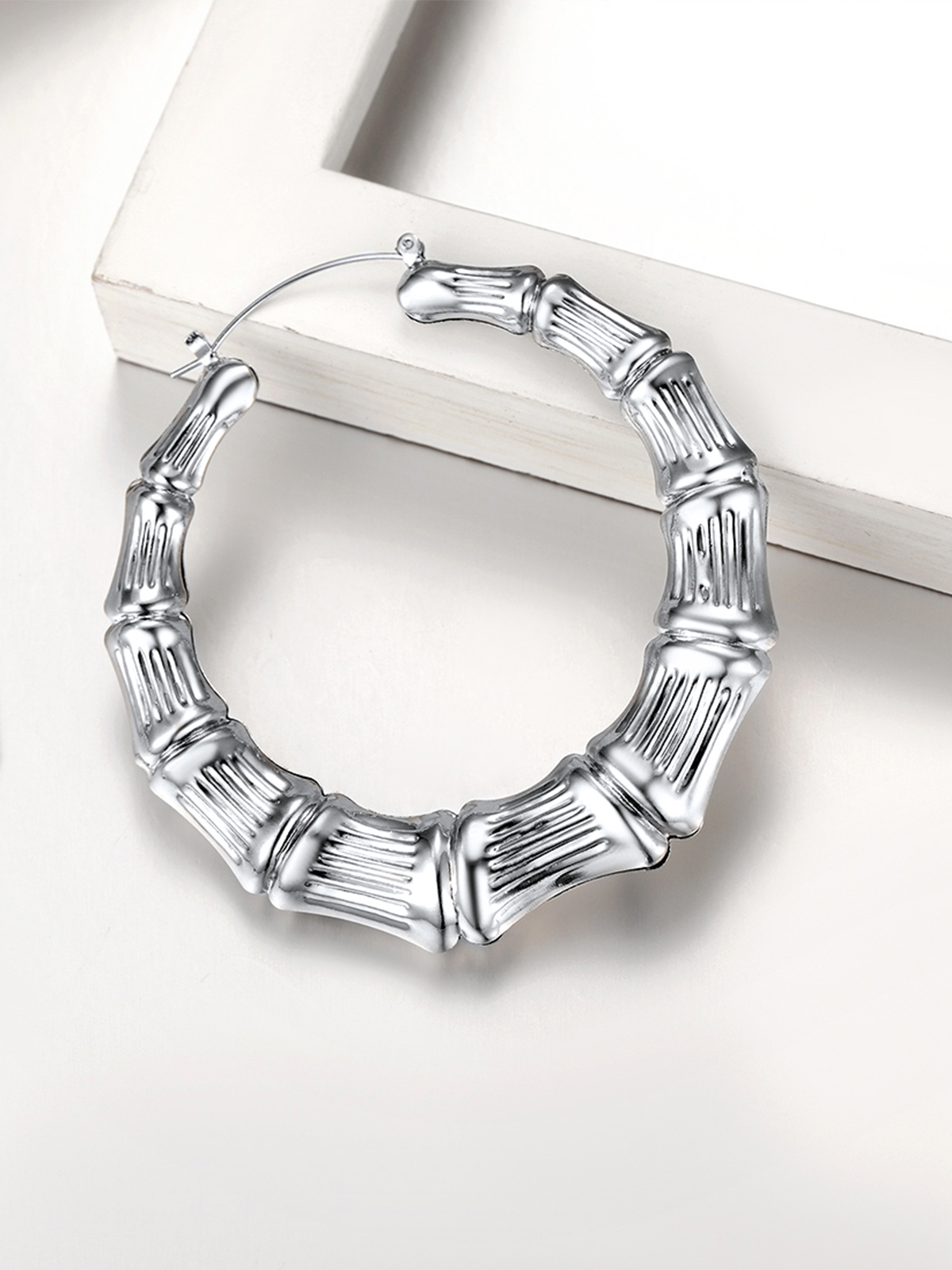 70mm Large Hoop Bamboo Earrings in Stainless
