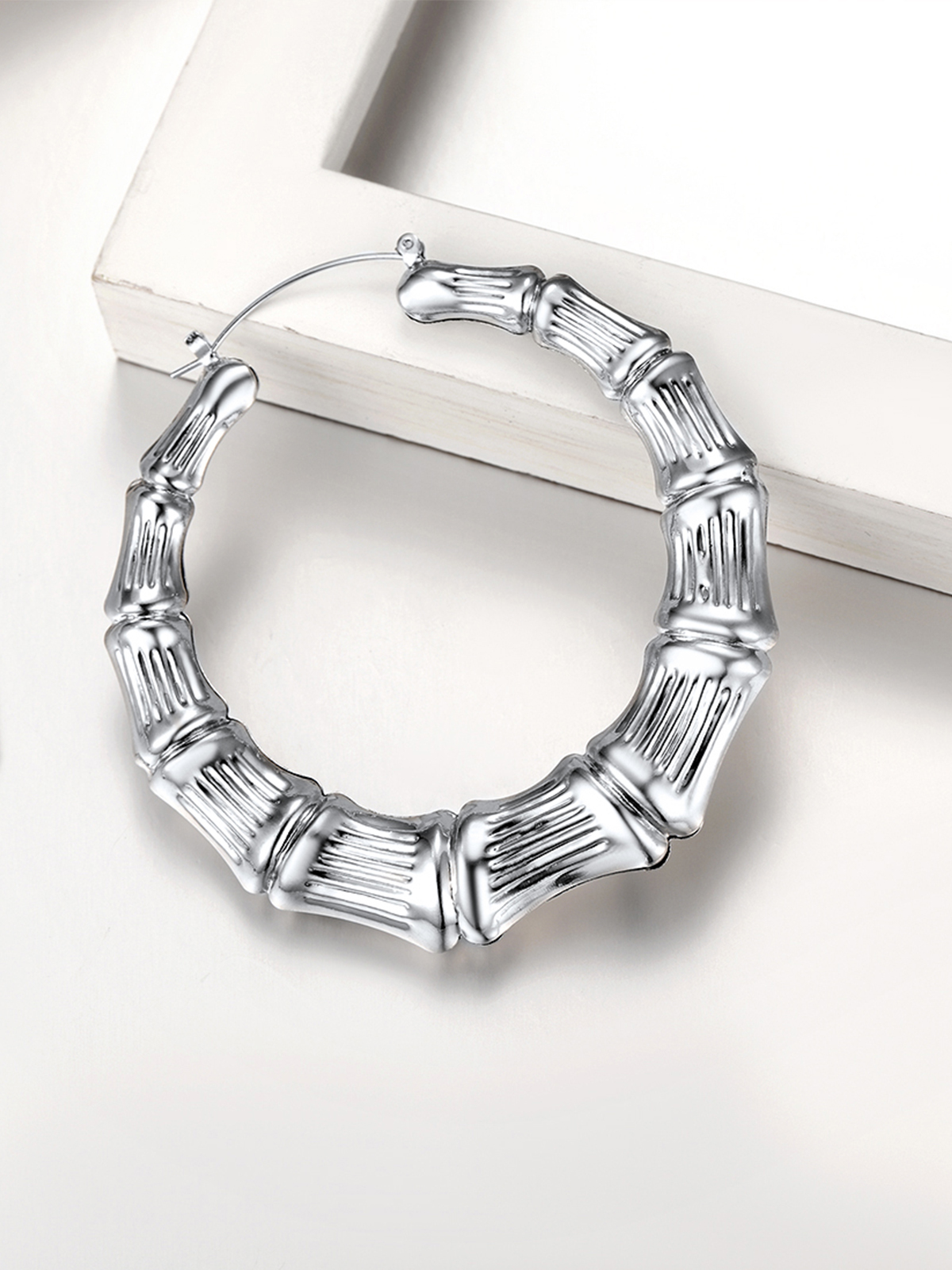 70mm Large Hoop Bamboo Earrings in Stainless