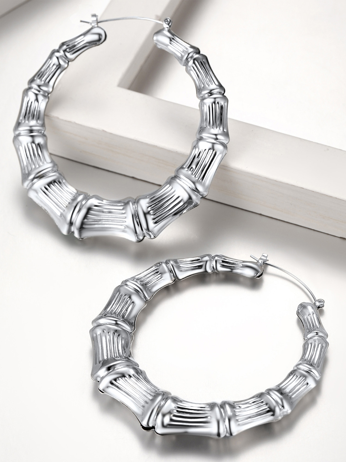 70mm Large Hoop Bamboo Earrings in Stainless