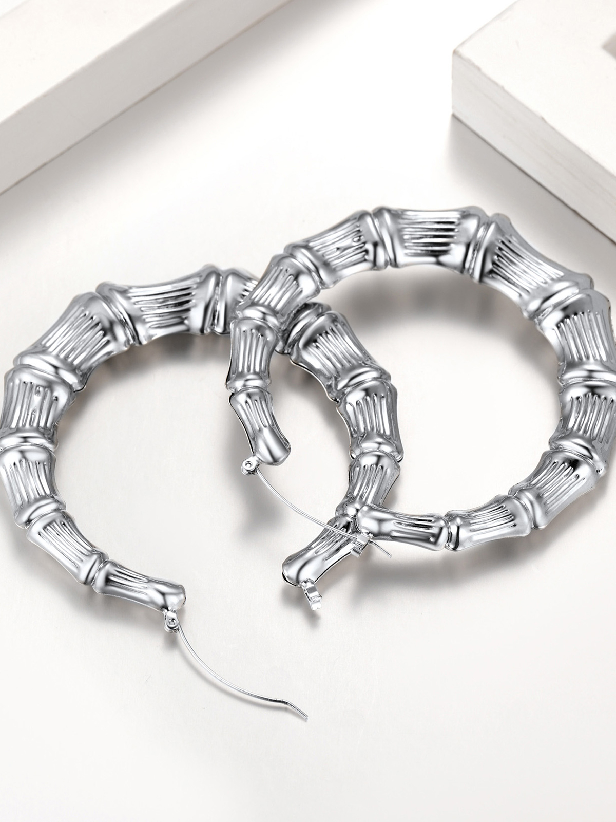 70mm Large Hoop Bamboo Earrings in Stainless