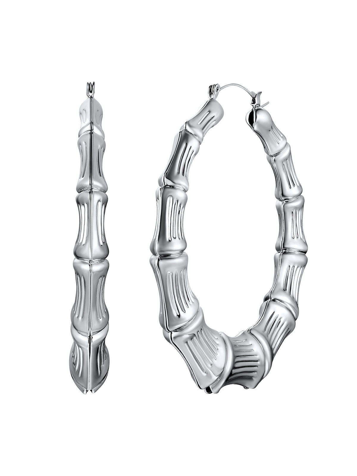 70mm Large Hoop Bamboo Earrings in Stainless
