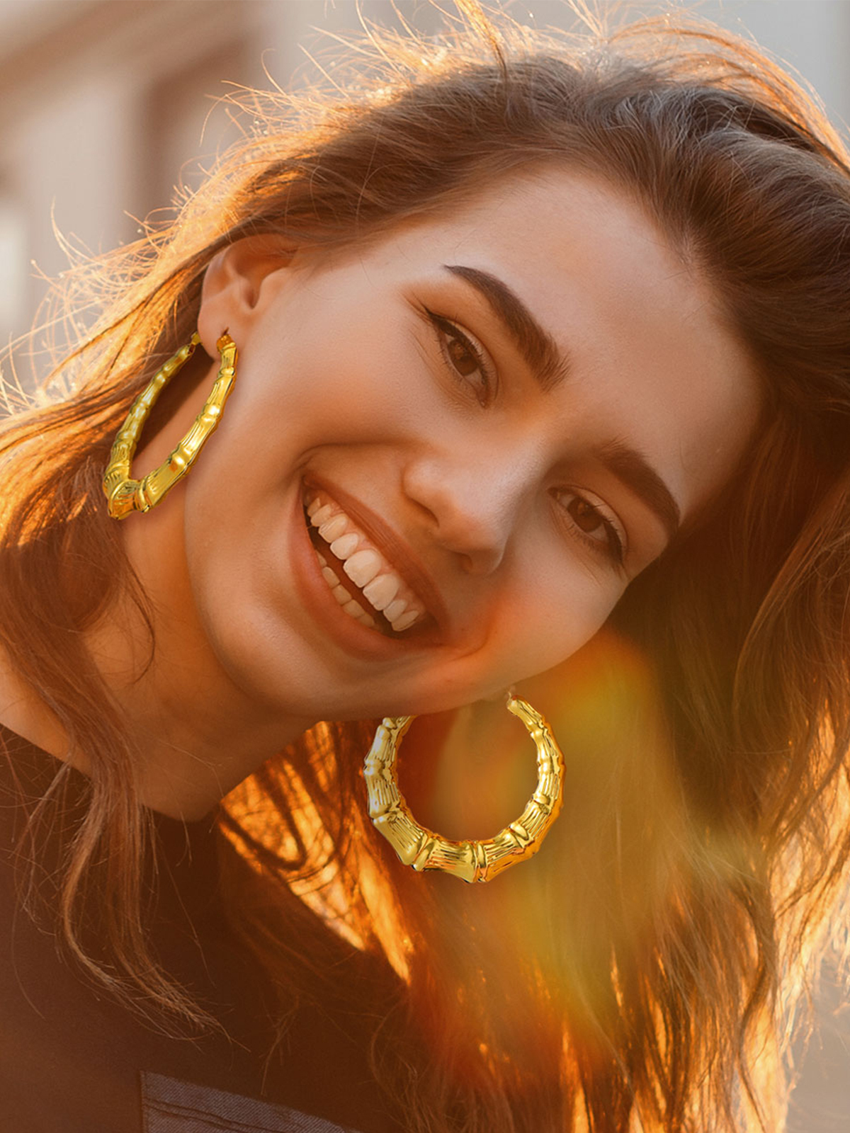 70mm Large Hoop Bamboo Earrings in 18K Gold