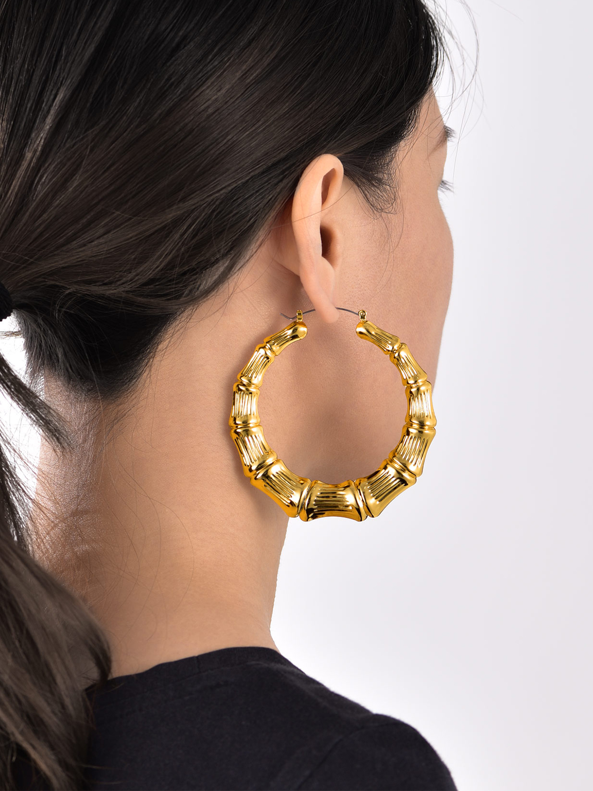 70mm Large Hoop Bamboo Earrings in 18K Gold