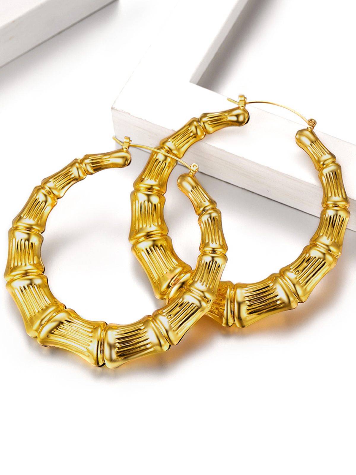 70mm Large Hoop Bamboo Earrings in 18K Gold