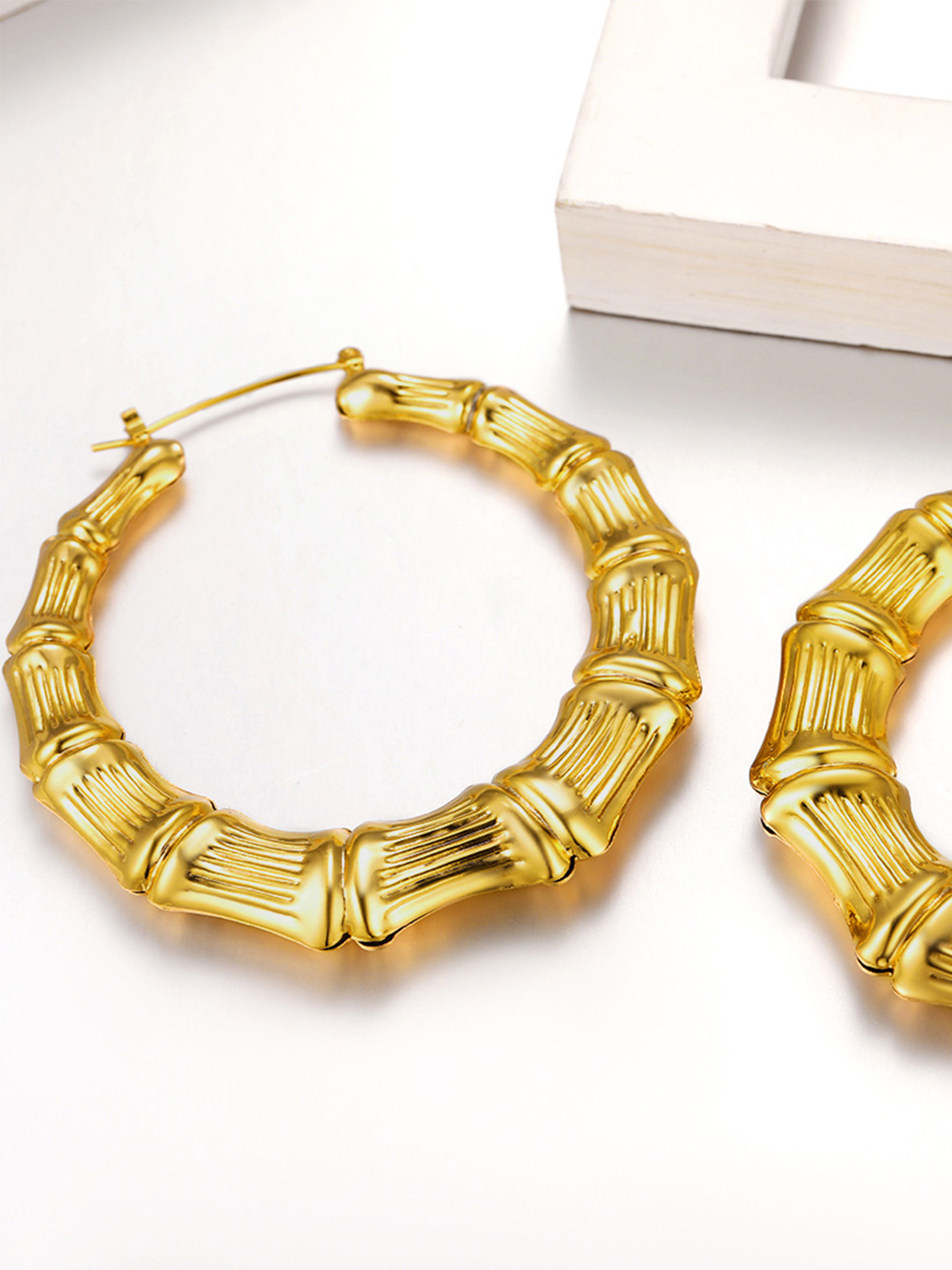 70mm Large Hoop Bamboo Earrings in 18K Gold