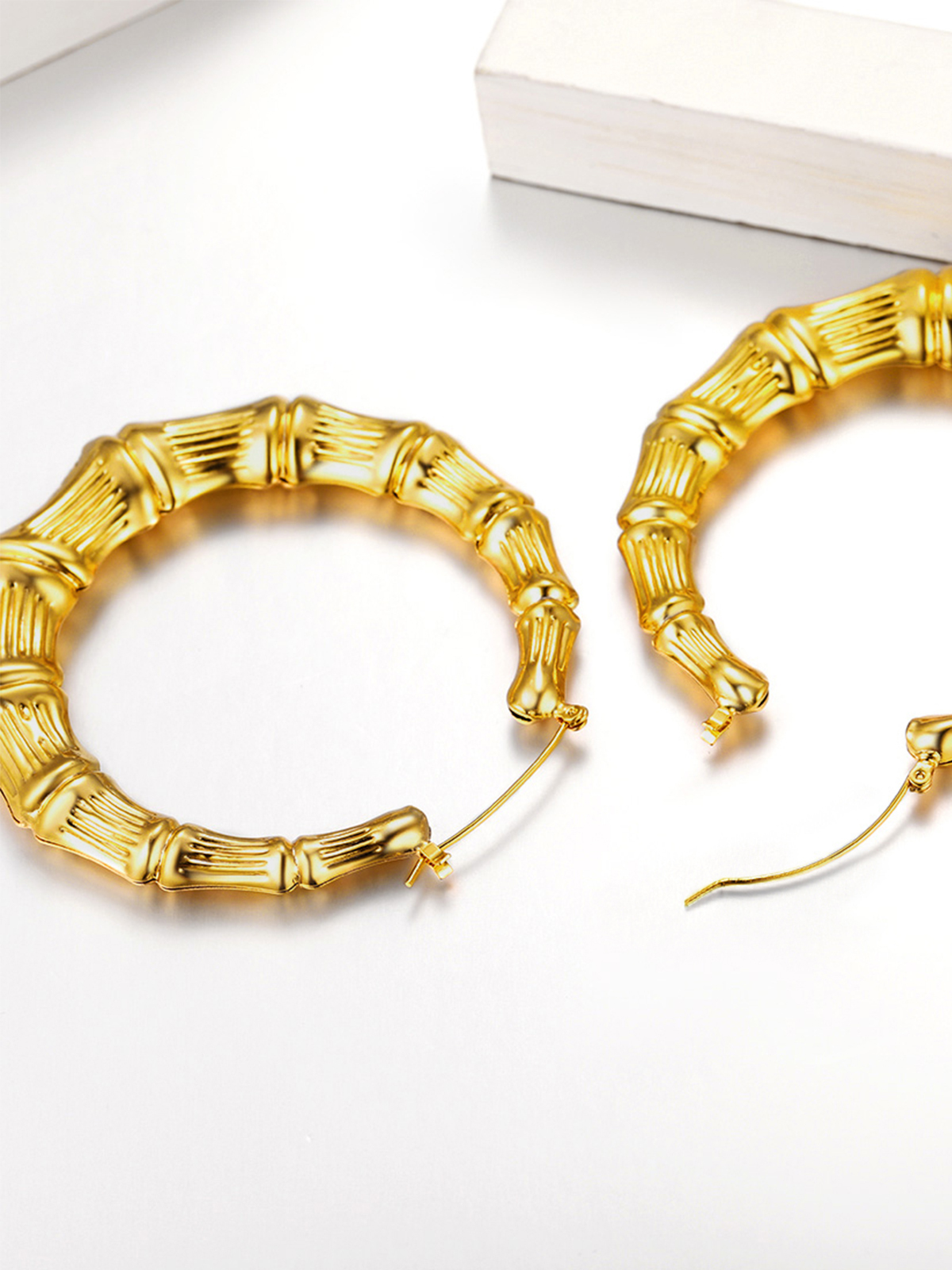 70mm Large Hoop Bamboo Earrings in 18K Gold