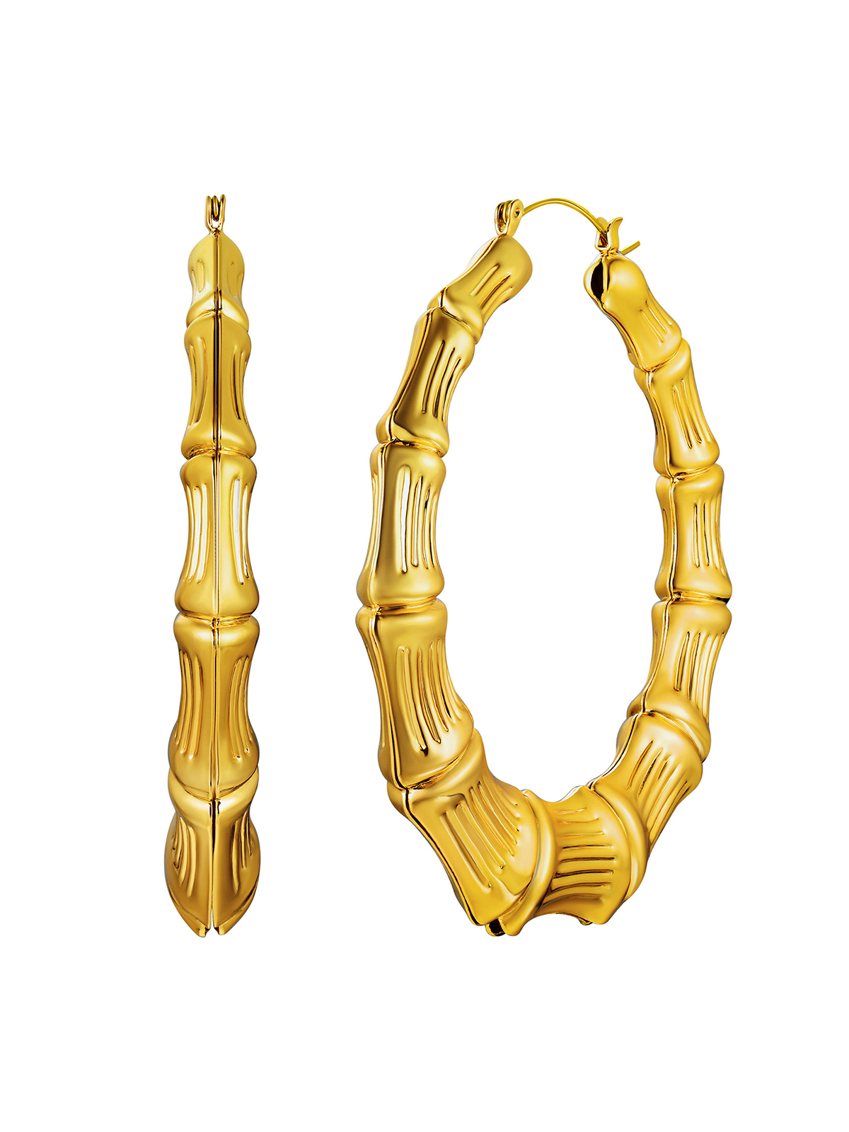 70mm Large Hoop Bamboo Earrings in 18K Gold