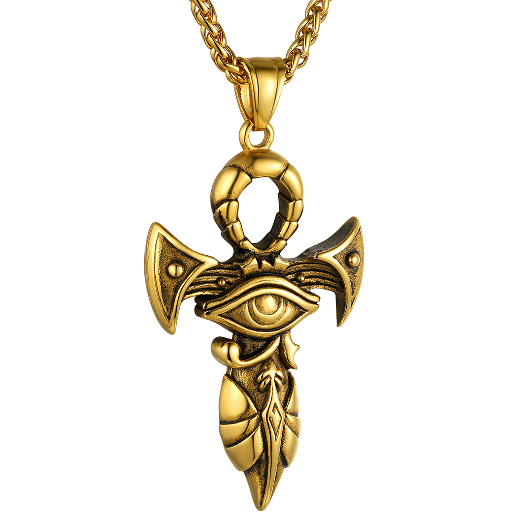 Egyptian Ankh Cross Pendant Necklace in 18K Gold Plated