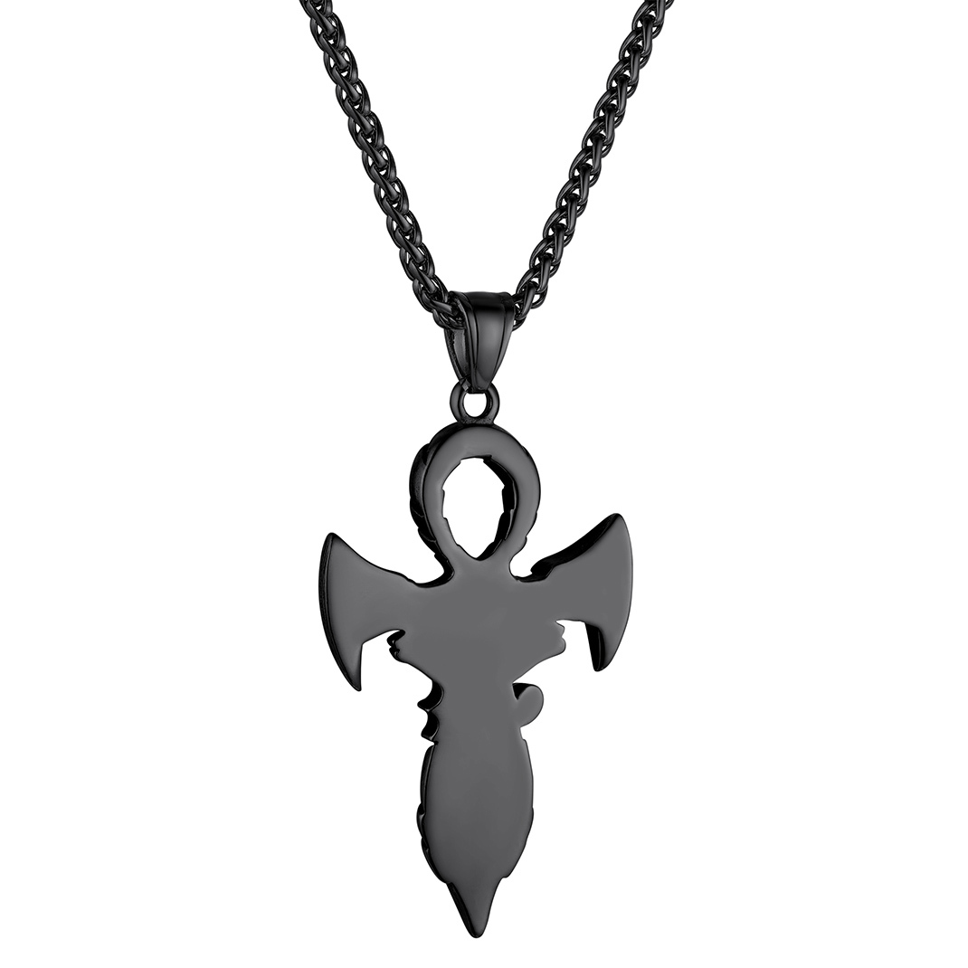Egyptian Ankh Cross Pendant Necklace in Black Plated - Backside