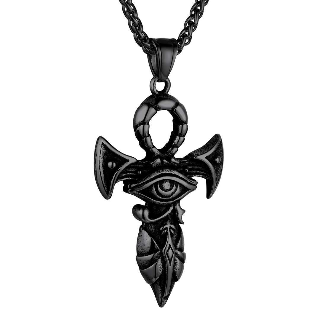 Egyptian Ankh Cross Pendant Necklace in Black Plated