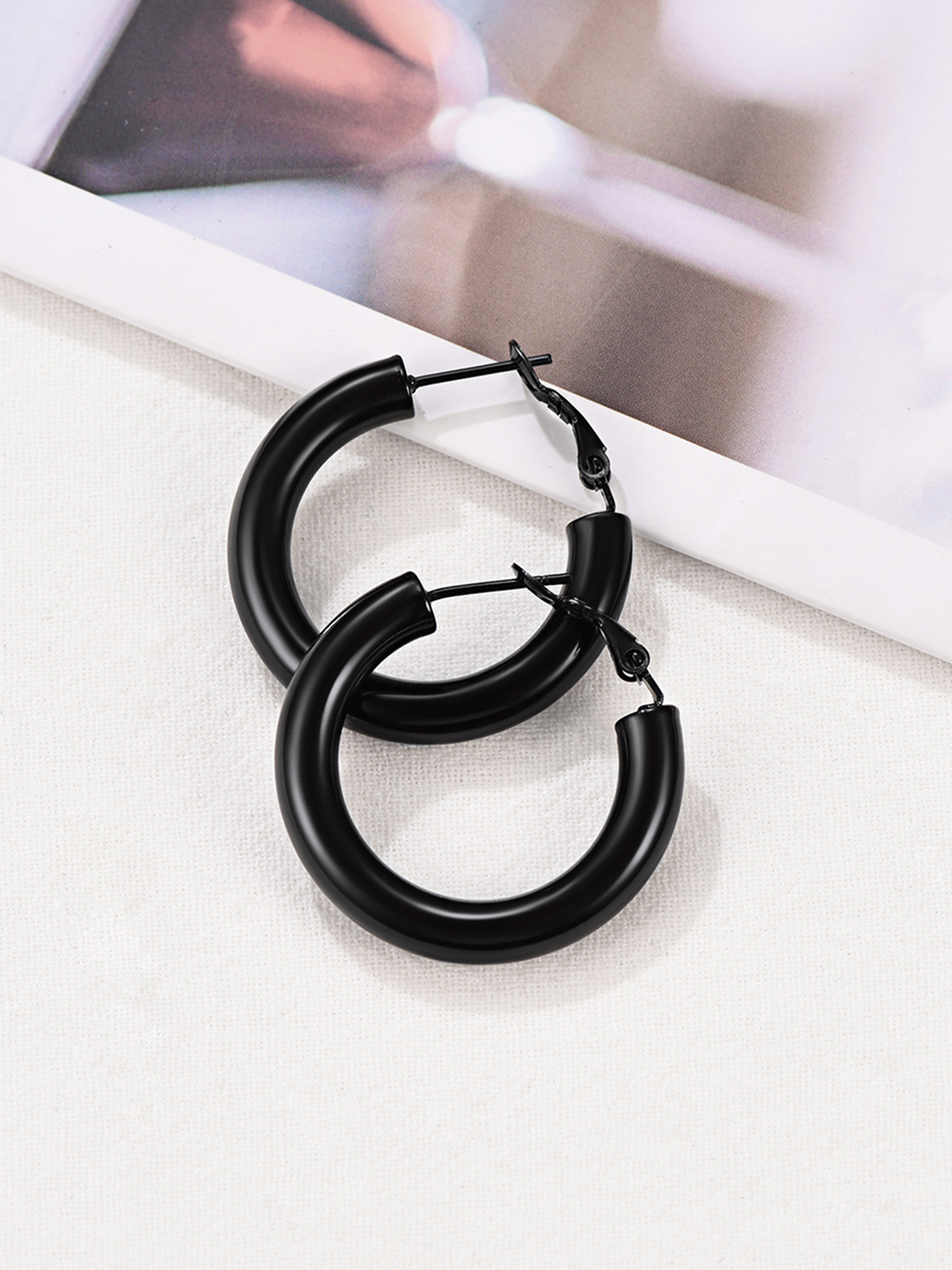 Chunky Hoop Earrings in Black Plated