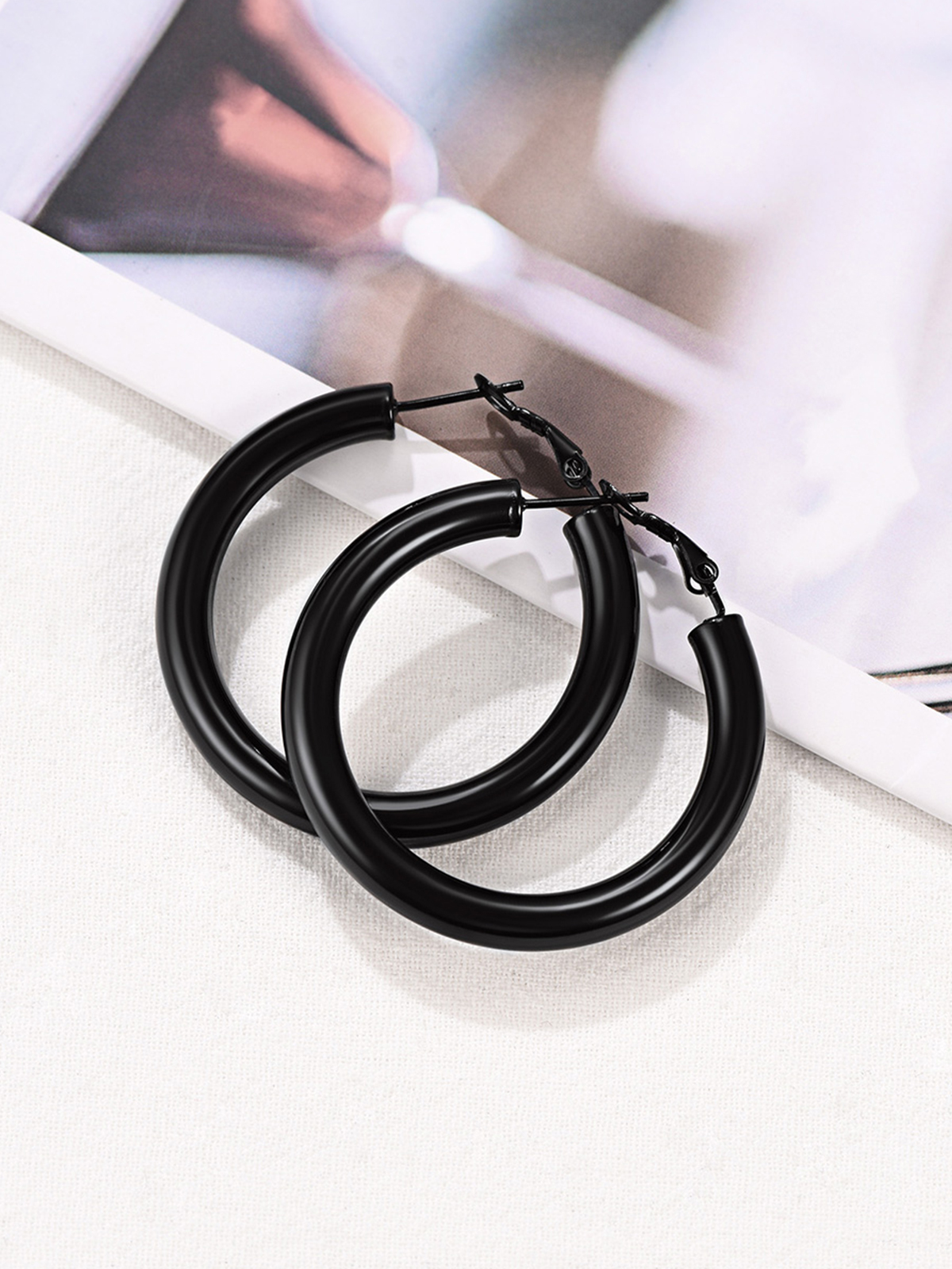Chunky Hoop Earrings in Black Plated