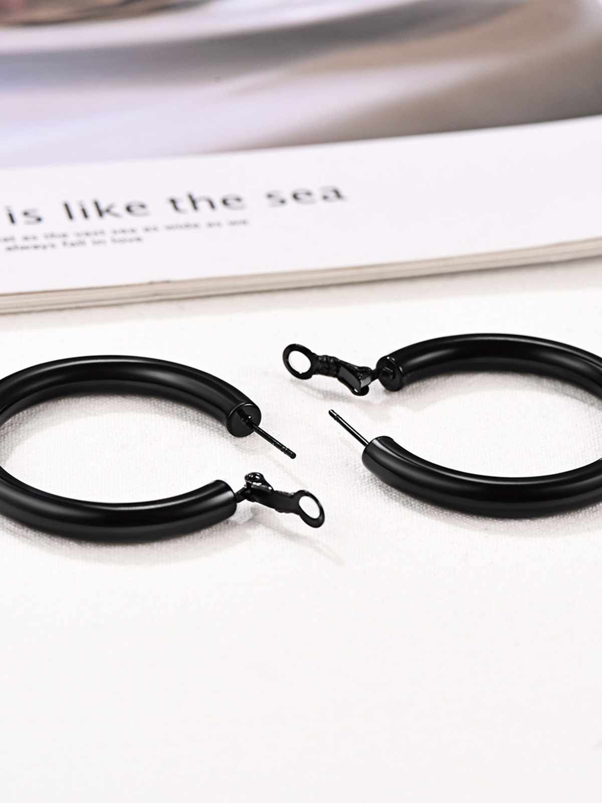 Chunky Hoop Earrings in Black Plated
