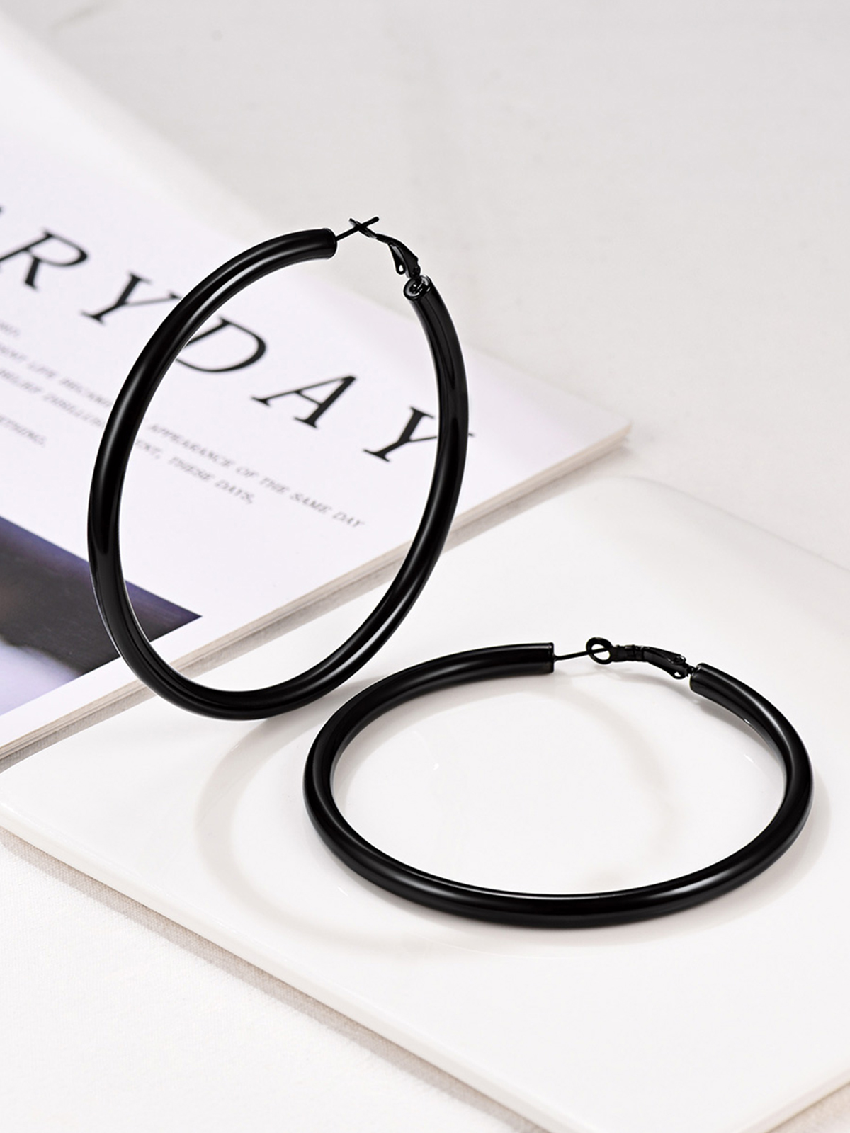 Chunky Hoop Earrings in Black Plated