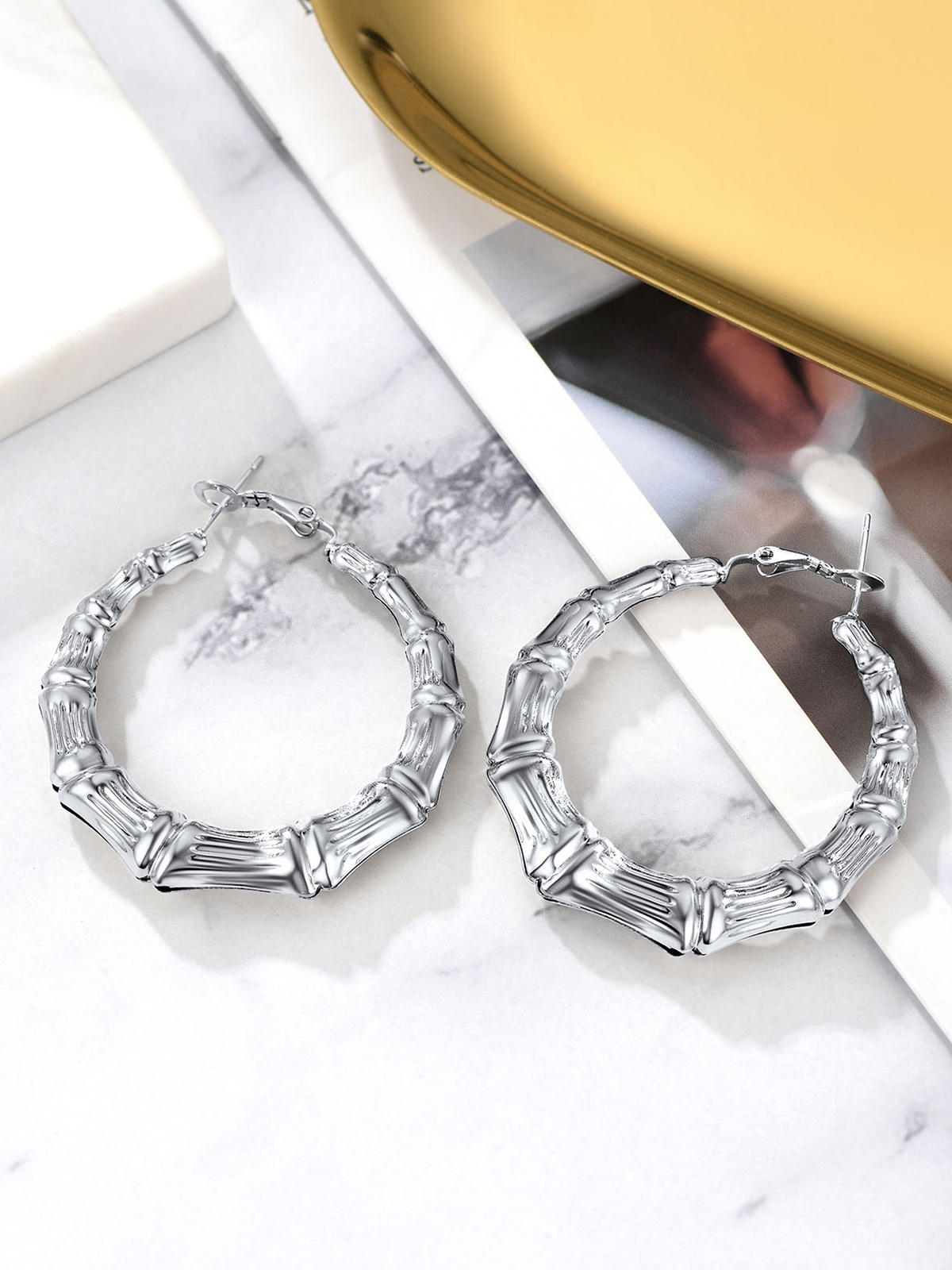 Bamboo Hoop Earrings in Stainless