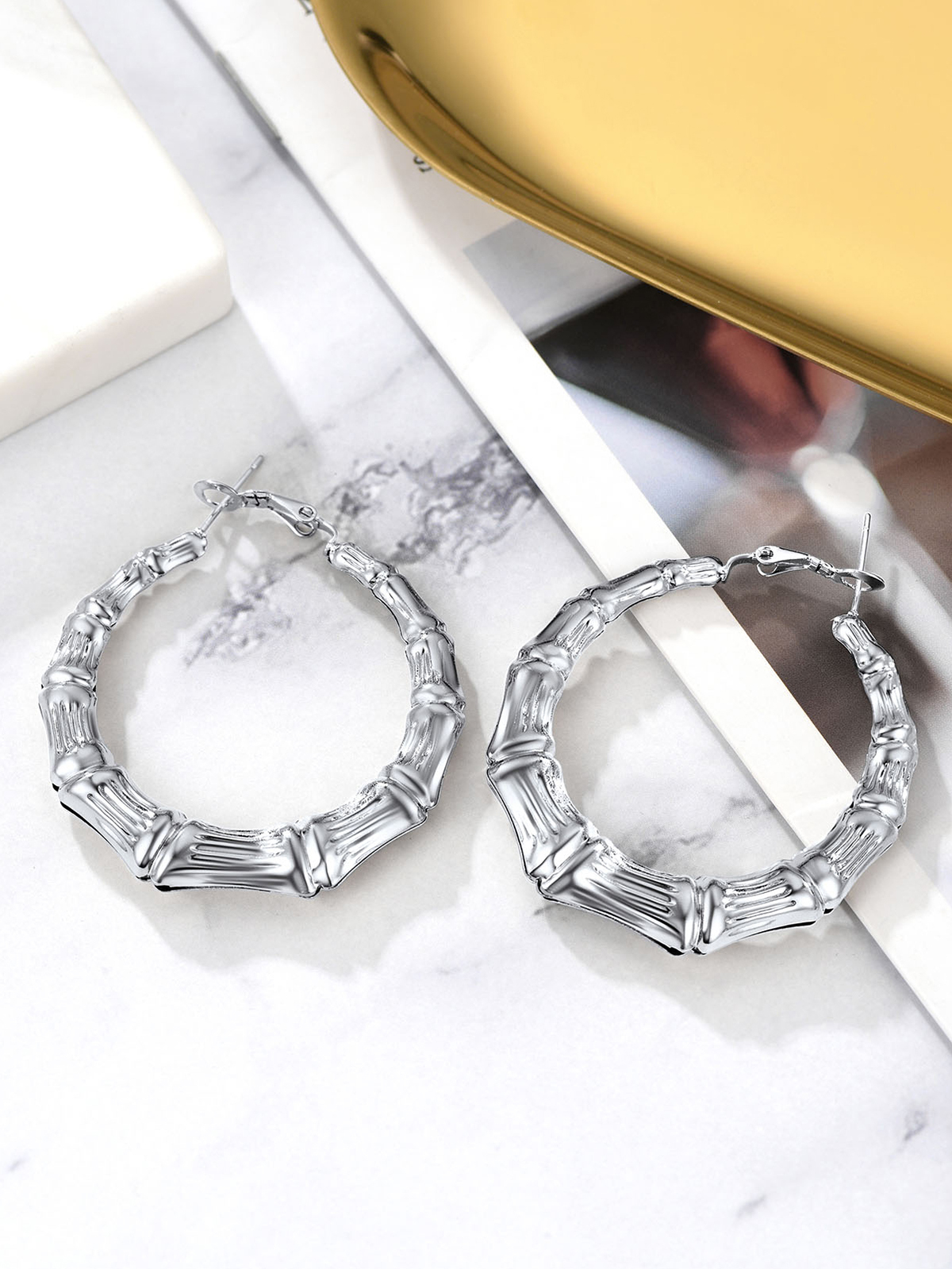 Bamboo Hoop Earrings in Stainless