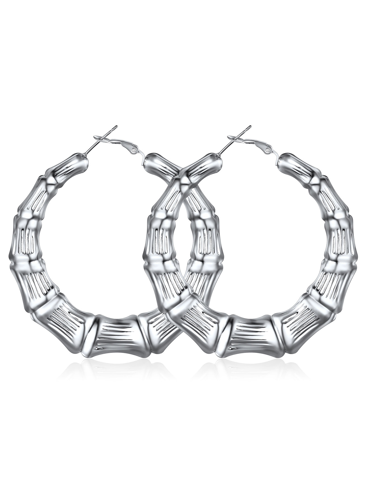 Bamboo Hoop Earrings in Stainless