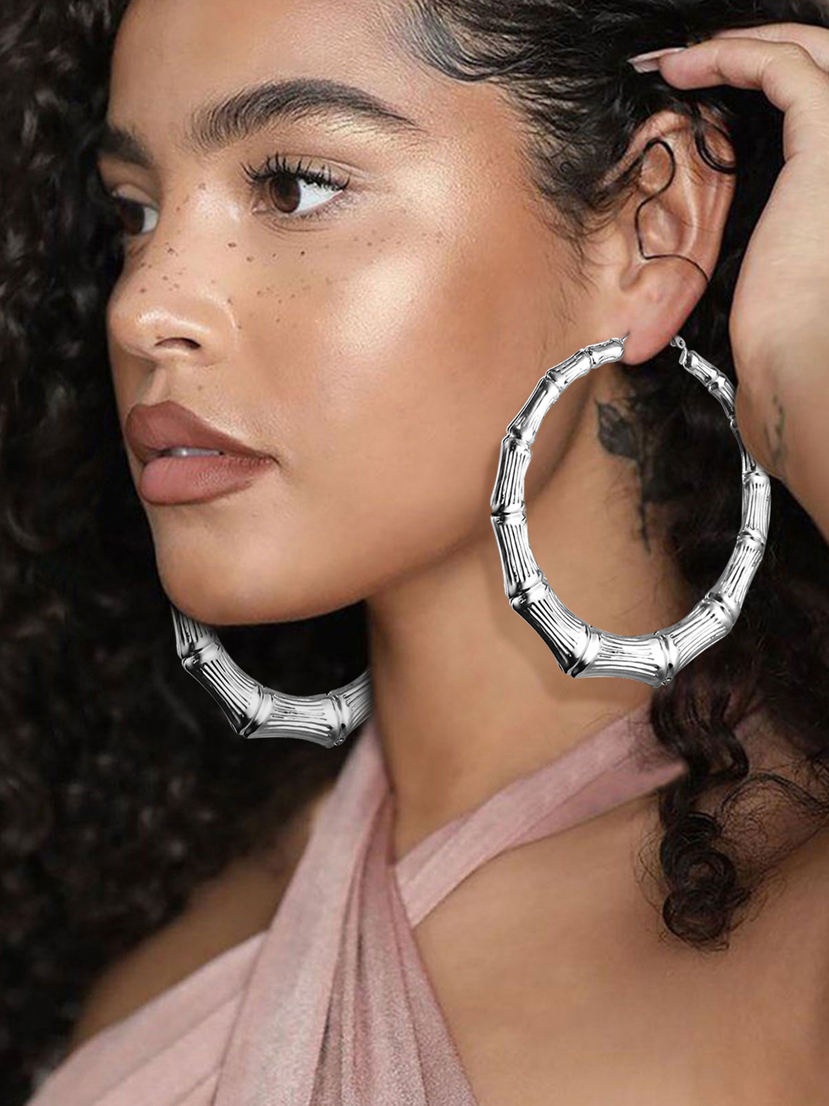Bamboo Hoop Earrings in Stainless