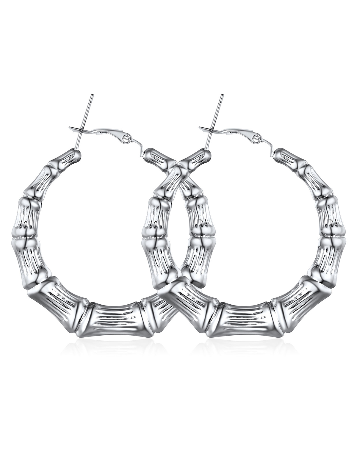 Bamboo Hoop Earrings in Stainless
