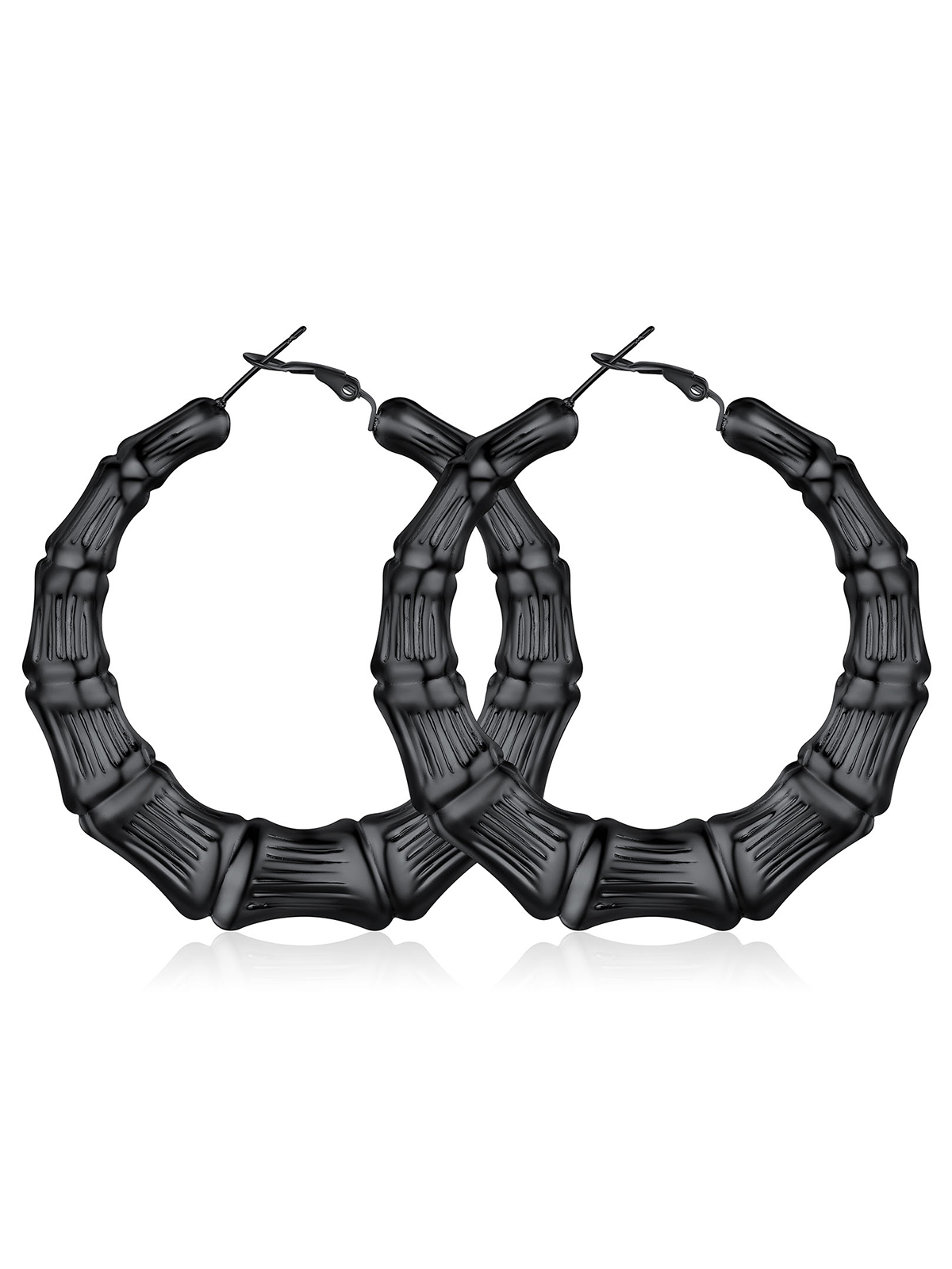Bamboo Hoop Earrings in Black Plated