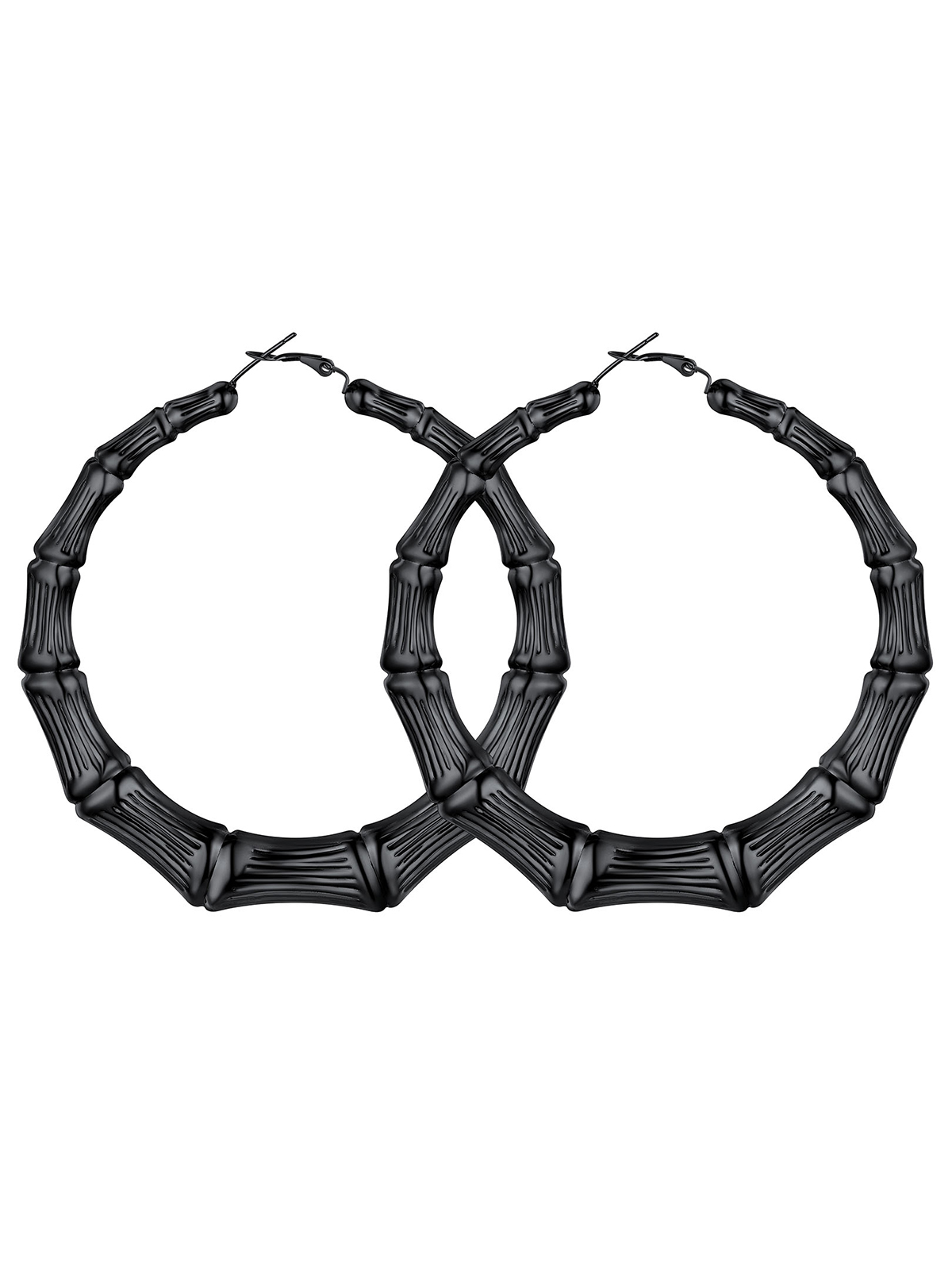 Bamboo Hoop Earrings in Black Plated