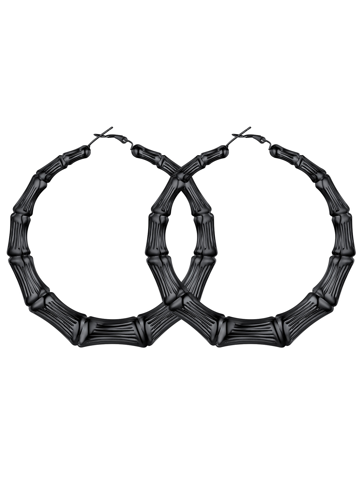 Bamboo Hoop Earrings in Black Plated