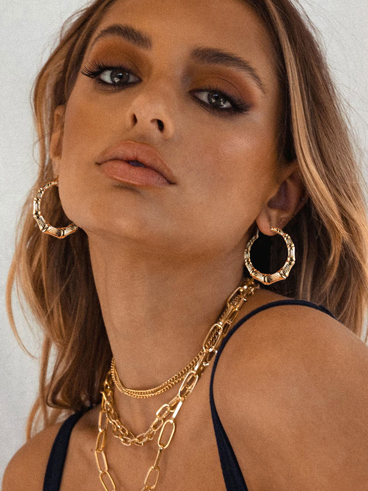 Bamboo Hoop Earrings in 18K Gold Plated