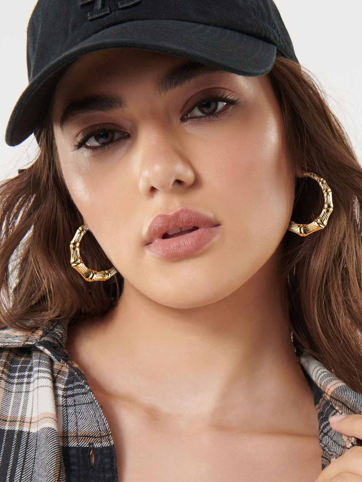 Bamboo Hoop Earrings in 18K Gold Plated