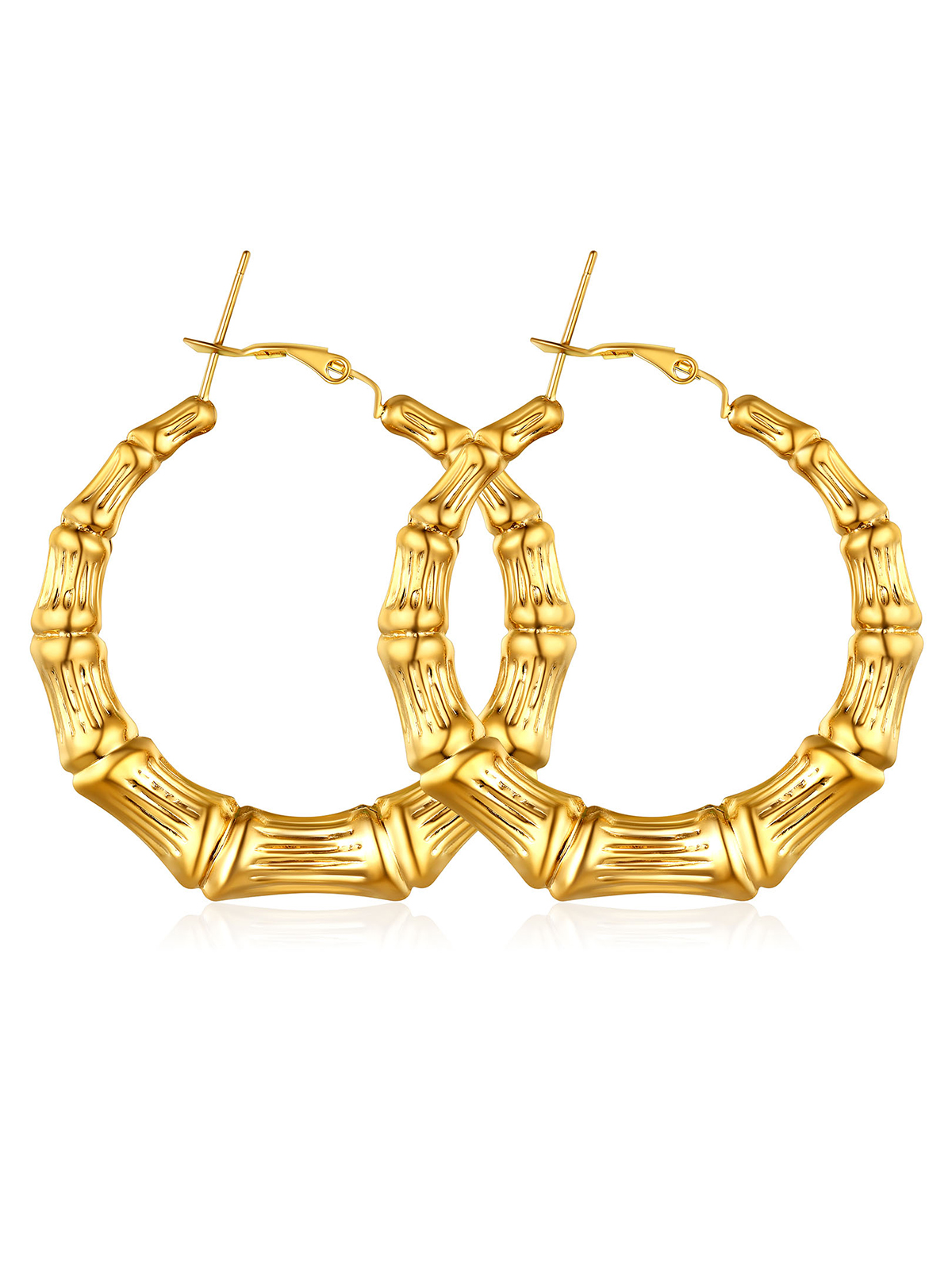 Bamboo Hoop Earrings in 18K Gold Plated