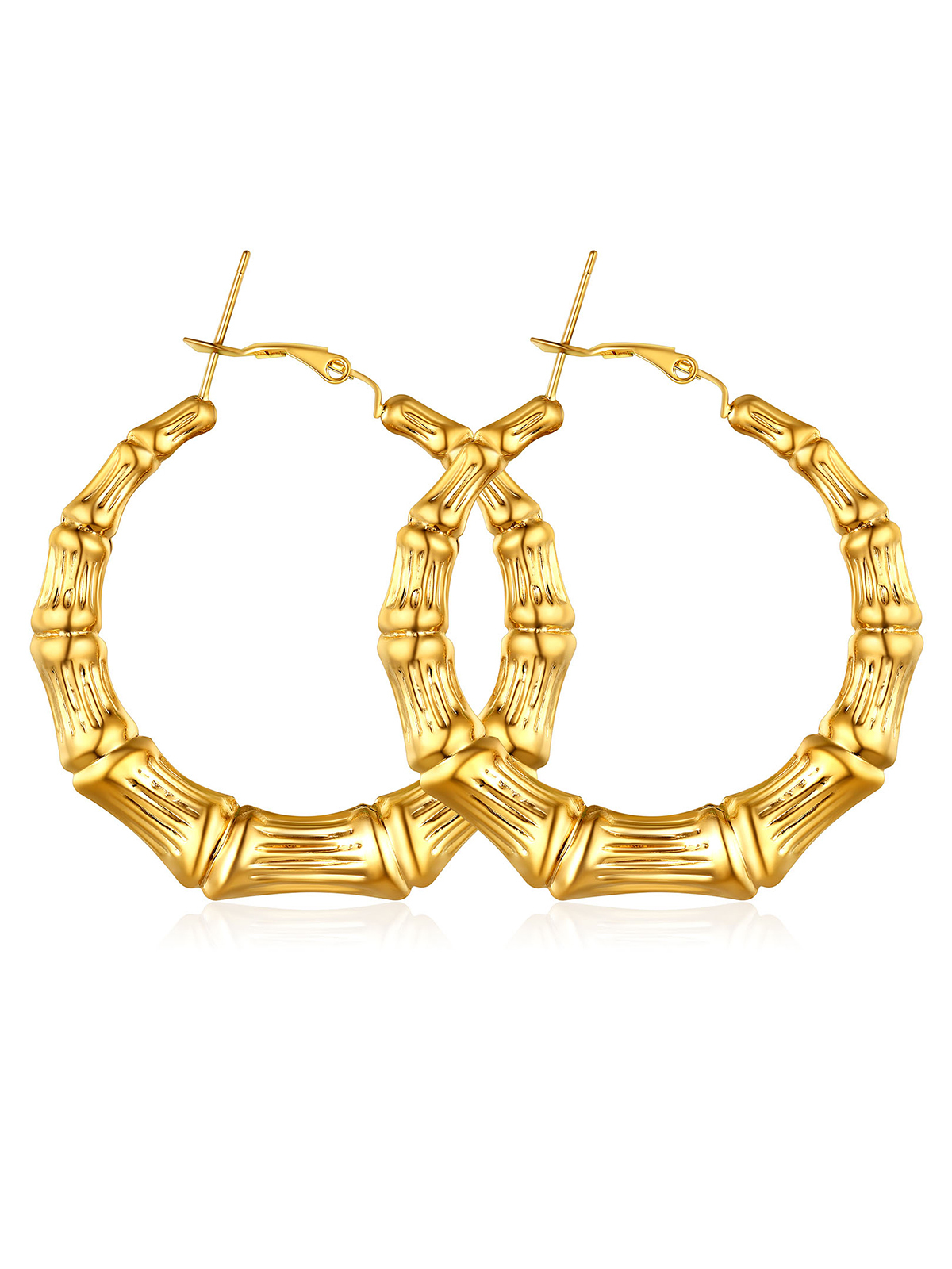 Bamboo Hoop Earrings in 18K Gold Plated